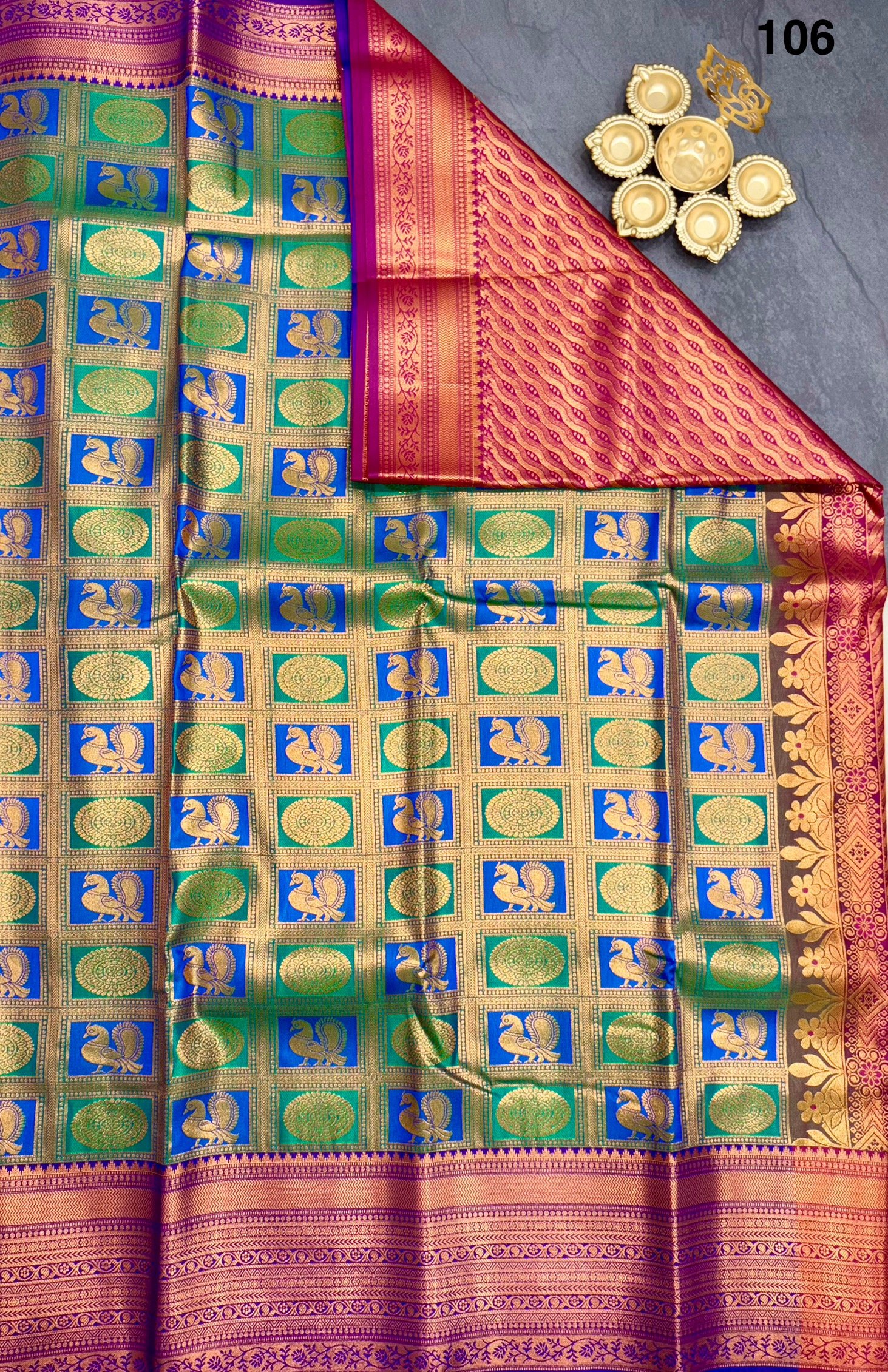 Peacock Tone Semi Silk Sarees image 9