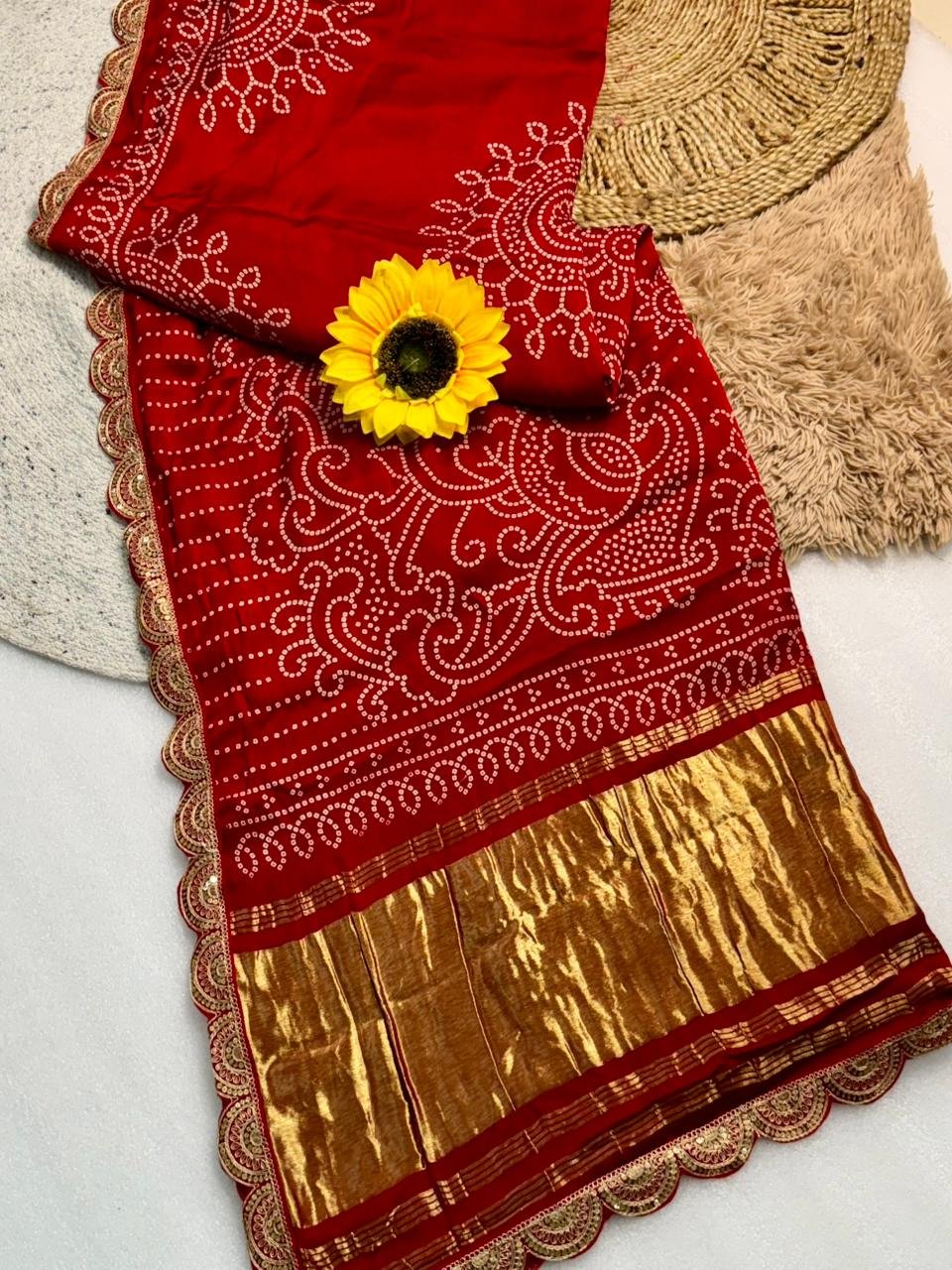 Pure Modal Silk Ajrak Saree with Lagdi Patta image 2