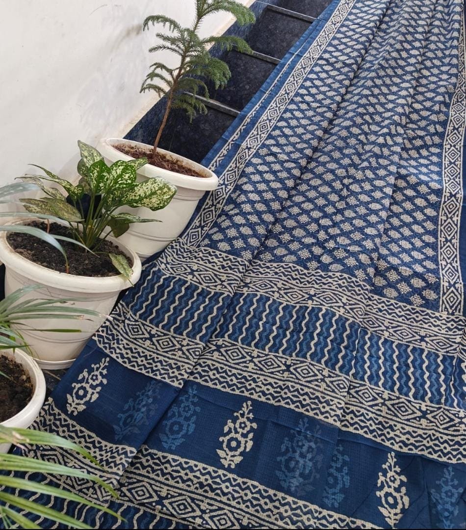 14 Pure Kota Doria Saree Indigo Print image 4