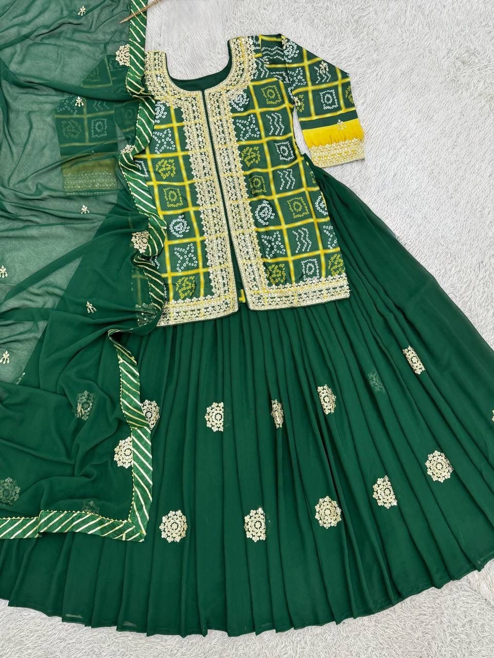 Heavy Chinon Embroidery Coding Sequence Work Top With Lehengas image 2