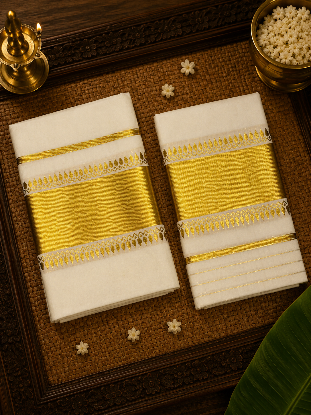 Kerala Kasavu Set Mundu Cotton image 4