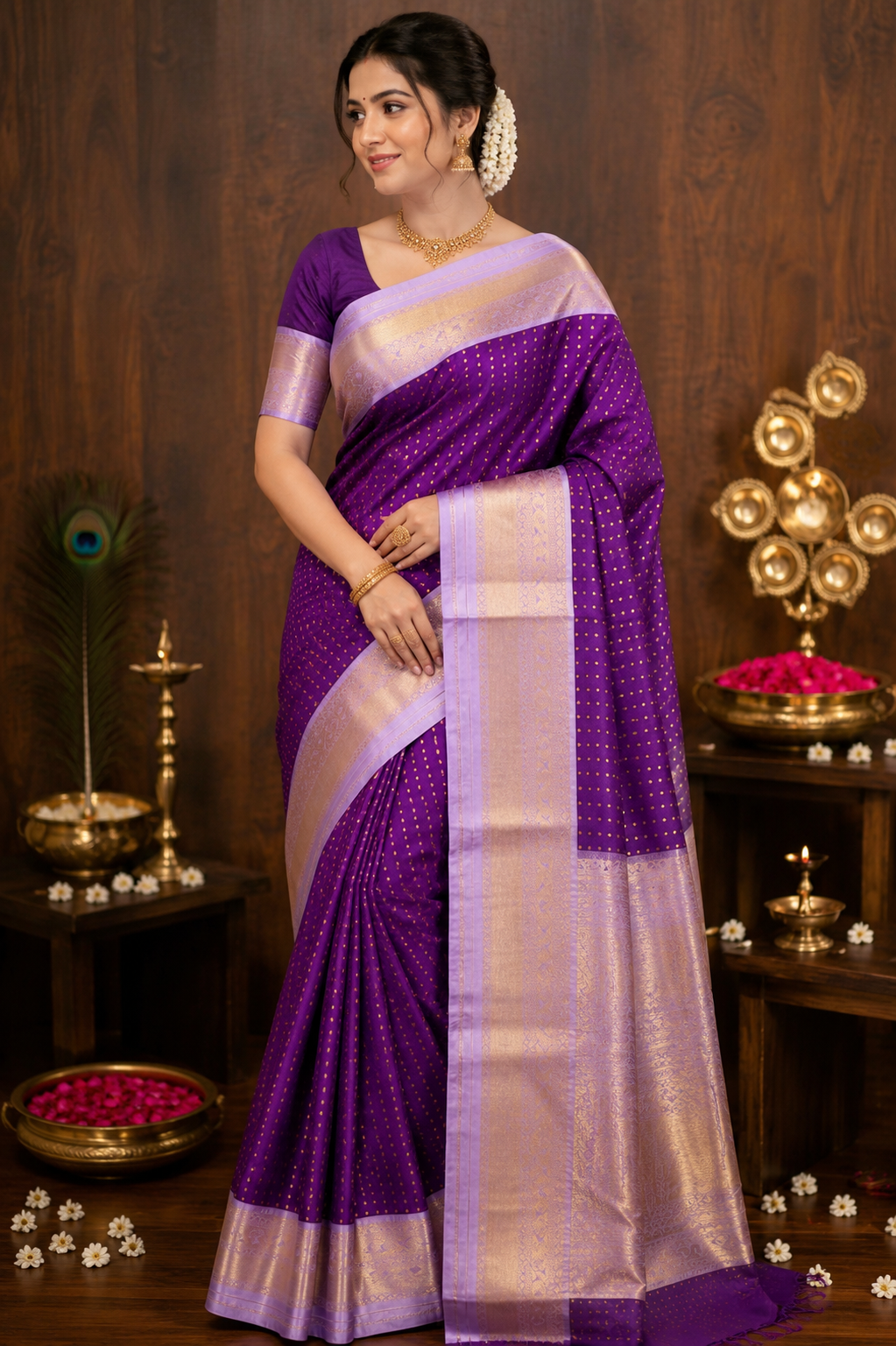 1000 Buttas Korvai Kanchi Semi Silk Sarees image 5