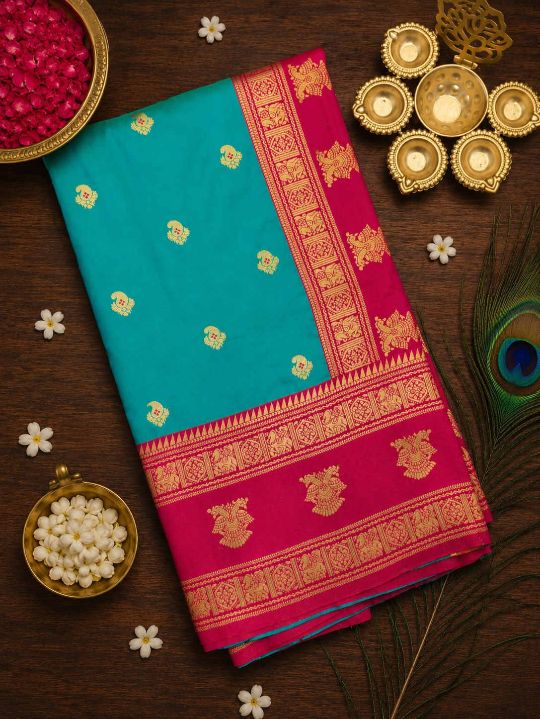 Gadwal Style Meenakari Pallu Semi Silk Sarees image 8