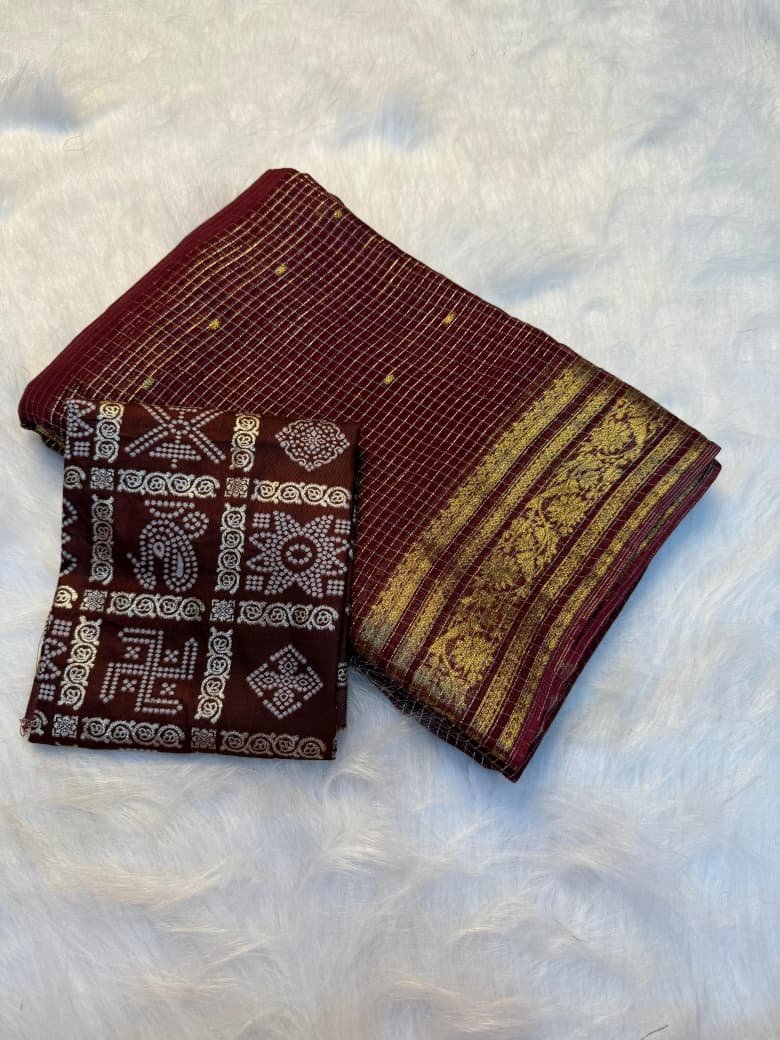 Pure viscose Georgette Weaving Jaquard Saree with Dola Silk Banarsi blouse image 3
