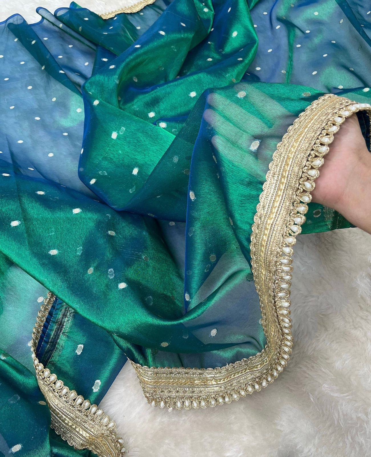 Banarasi Peacock Tone Tissue Silk image 6