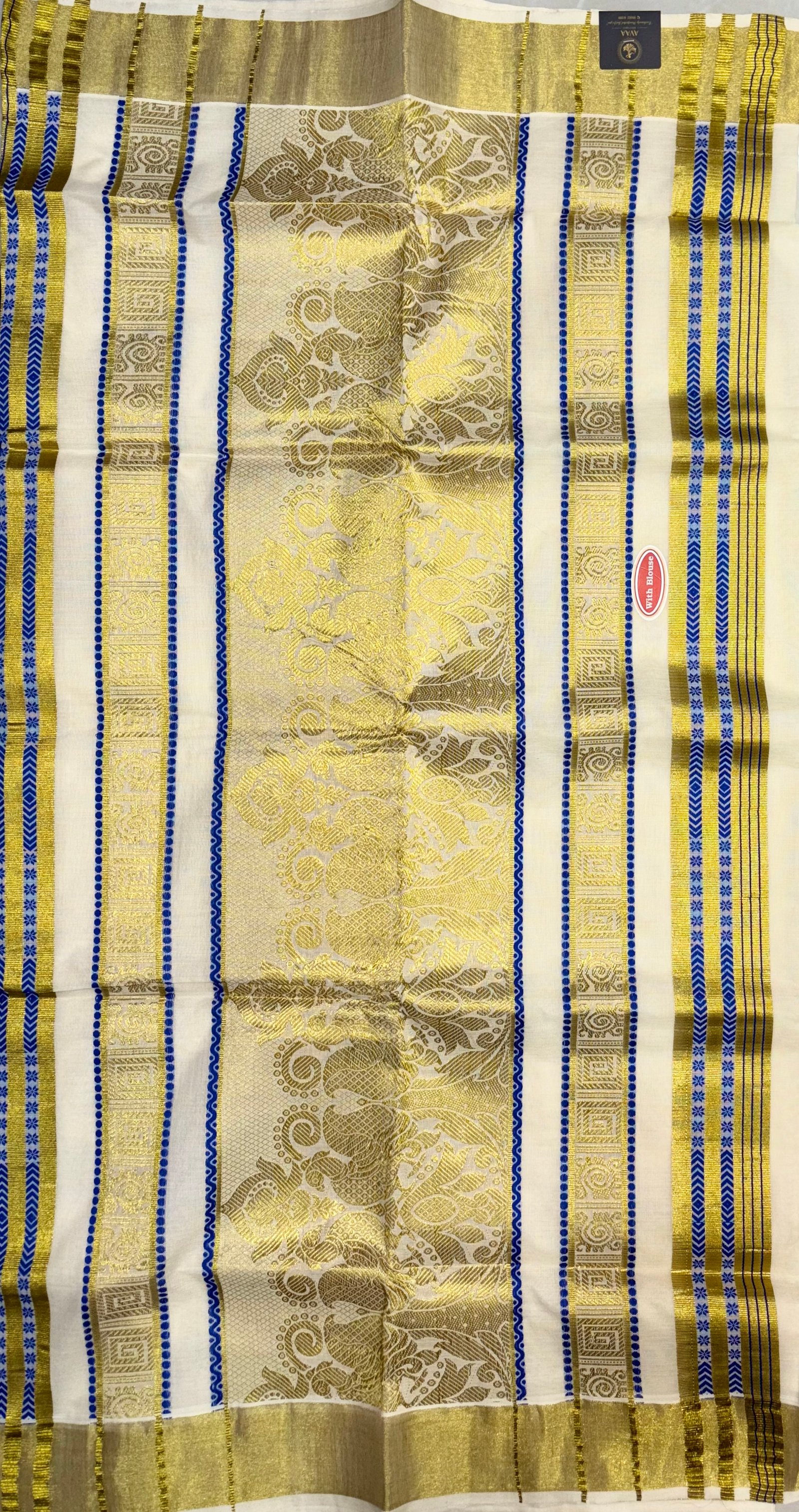Kerala Kasavu Saree BLUE image 3