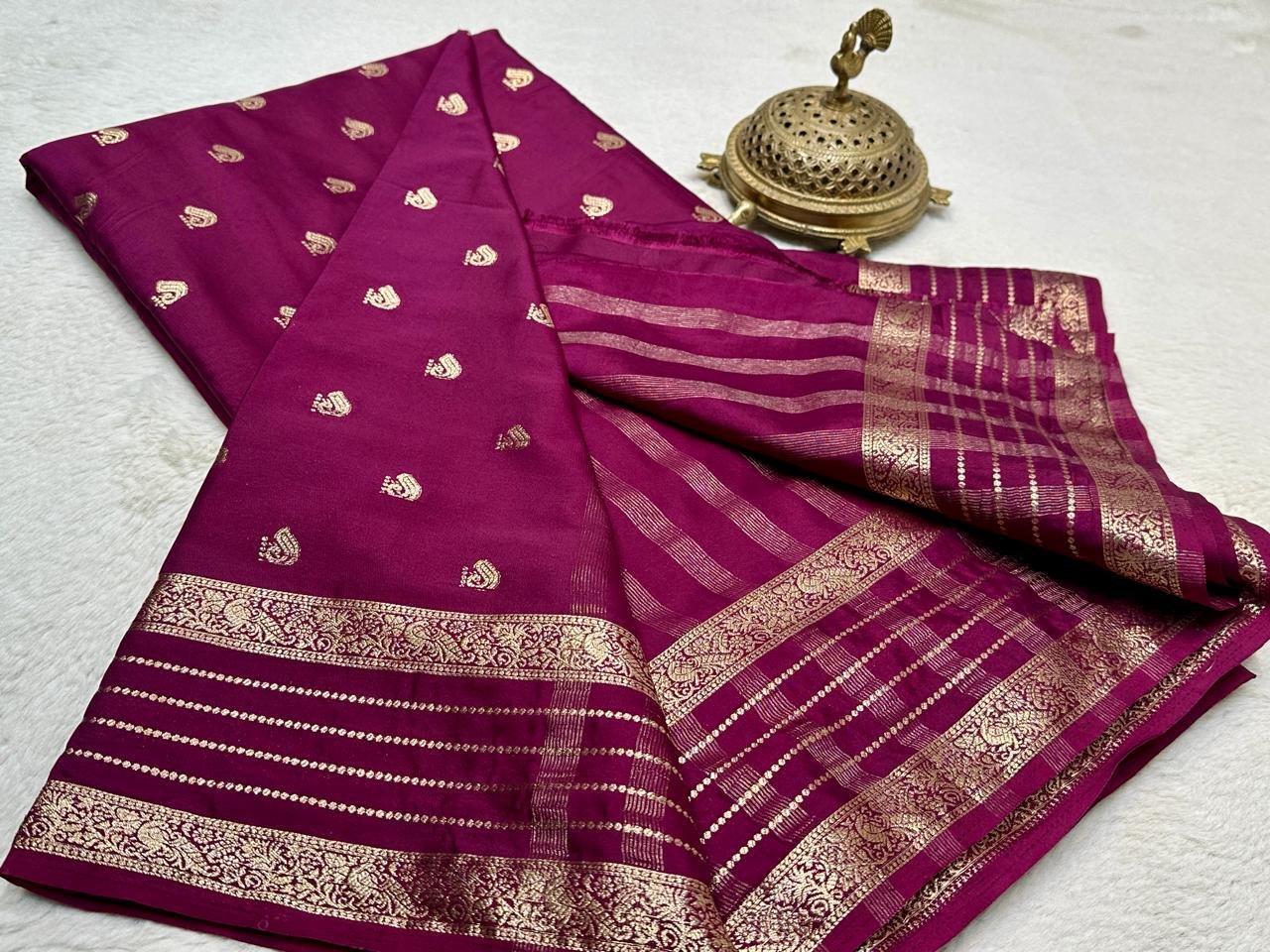 3 Semi Mysore Crape Silk Sarees image 7