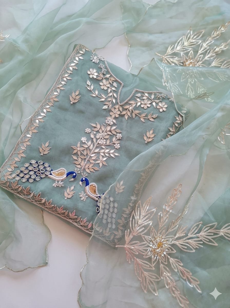 PEACOCK ORGANZA DRESS MATERIALS image 3