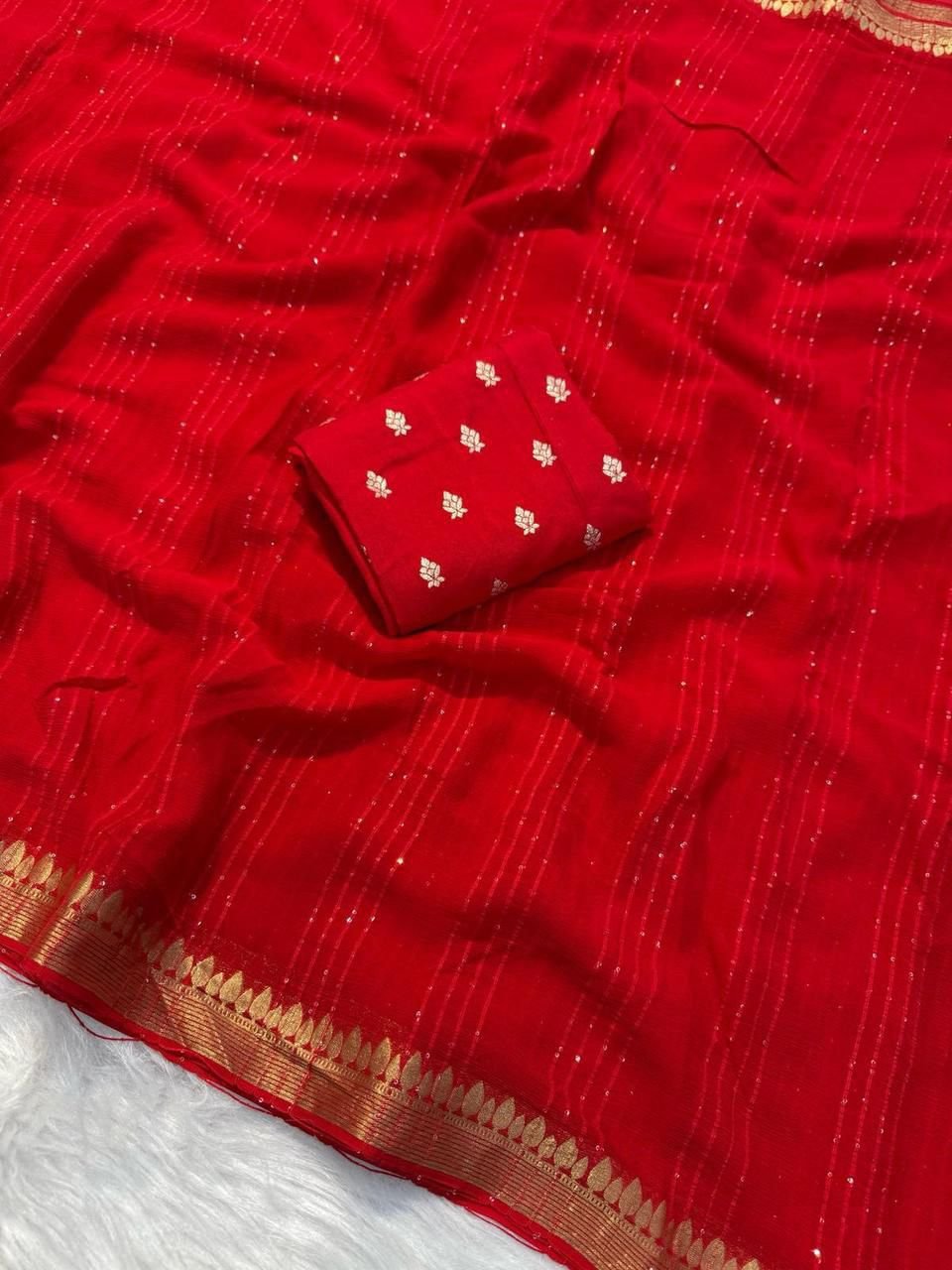 Pure viscose georgette saree with sequence image 7