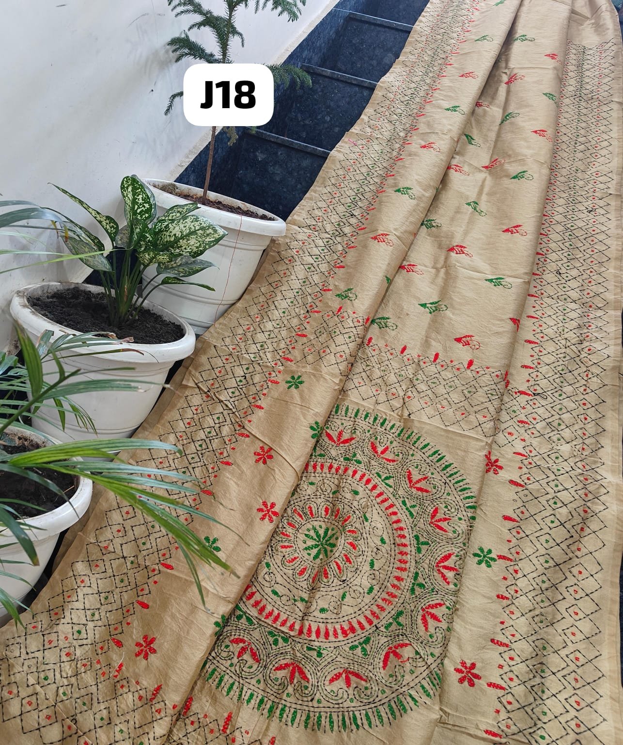 1 Chanderi Fabric Saree with Kantha work image 2