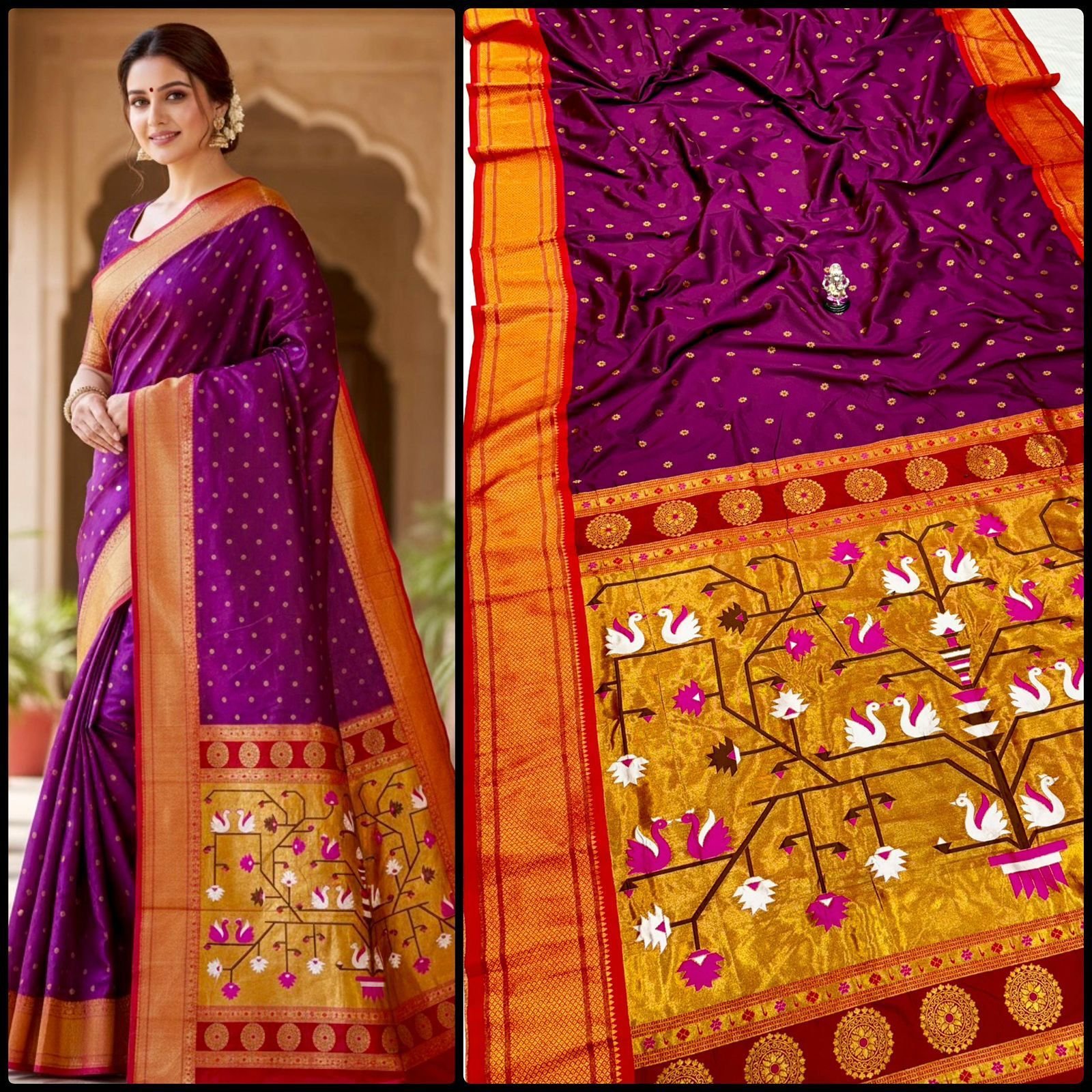 Beautiful Swan Pallu Paithani image 23