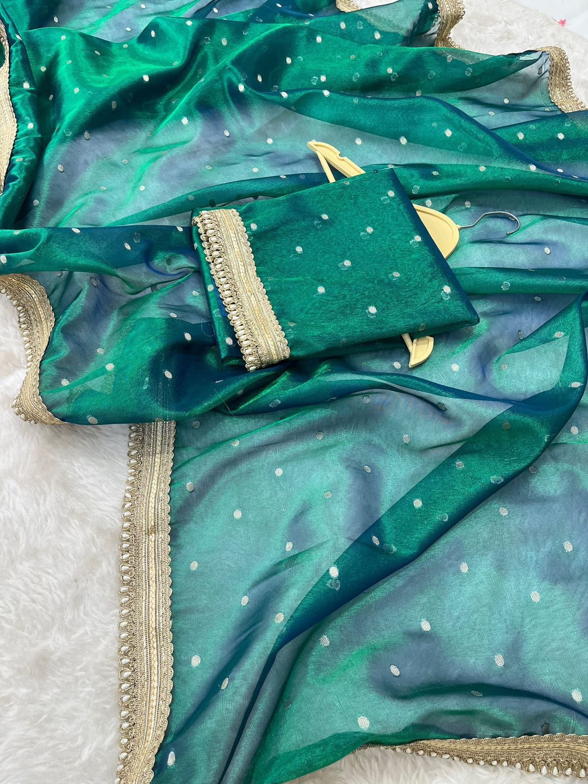 Banarasi Peacock Tone Tissue Silk image 4