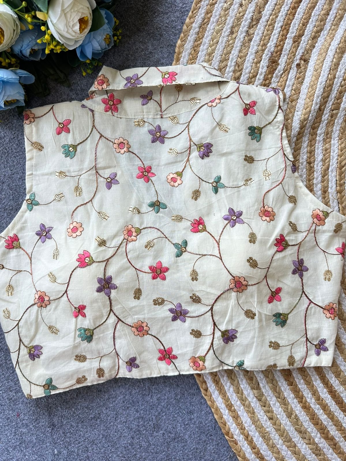 Beautiful Khadi Cotton With Embroidered Blouse image 3