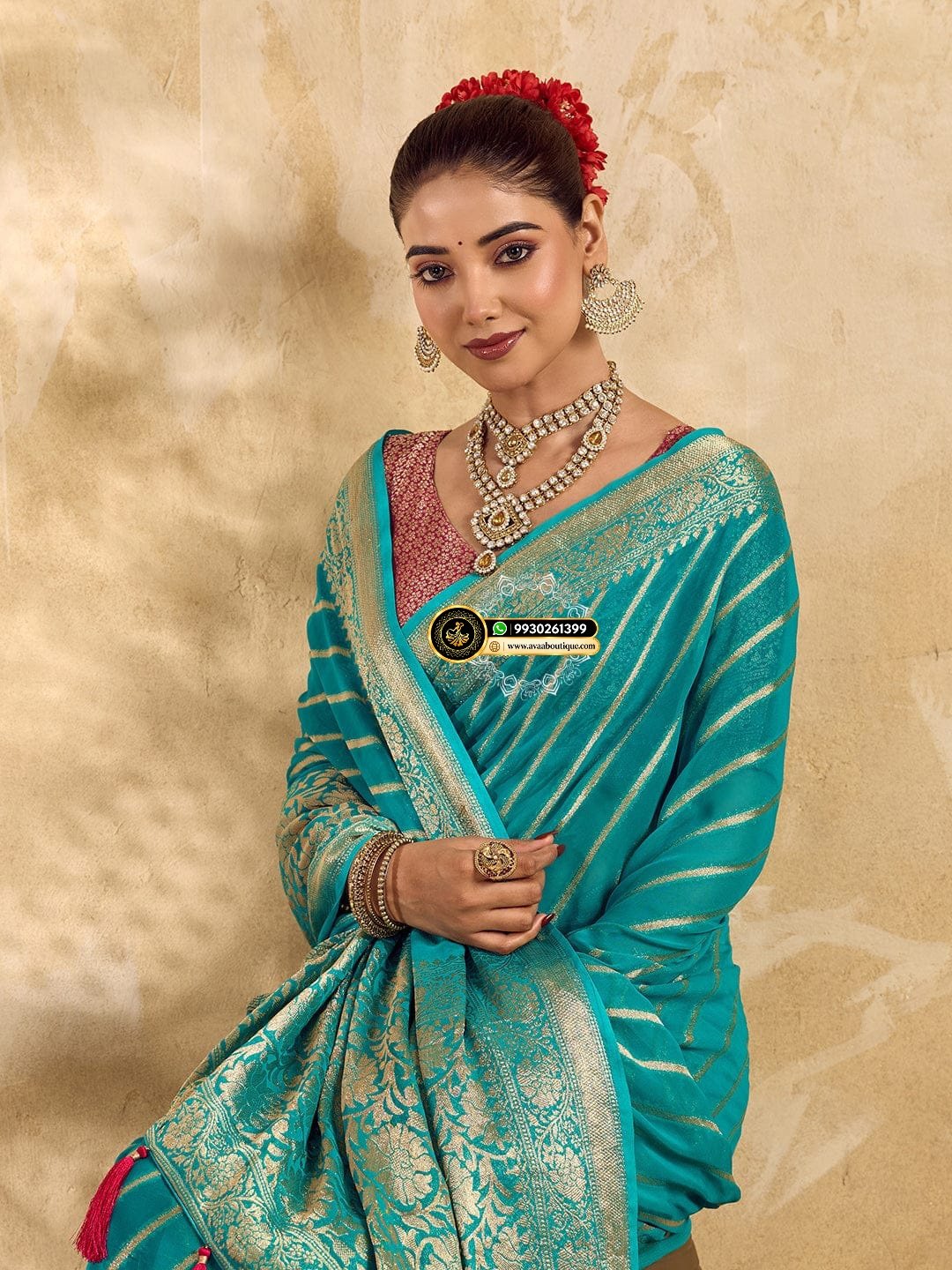 Banarasi Handloom Leheriya Zari Weaving Saree image 2