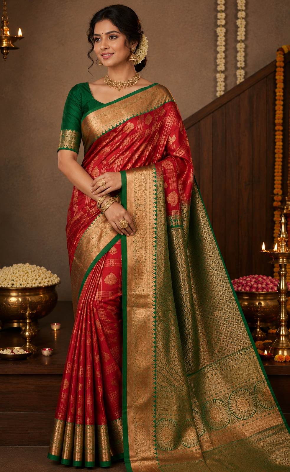 Korvai Kanchi Semi Silk Sarees Big Podi Kattam image 10
