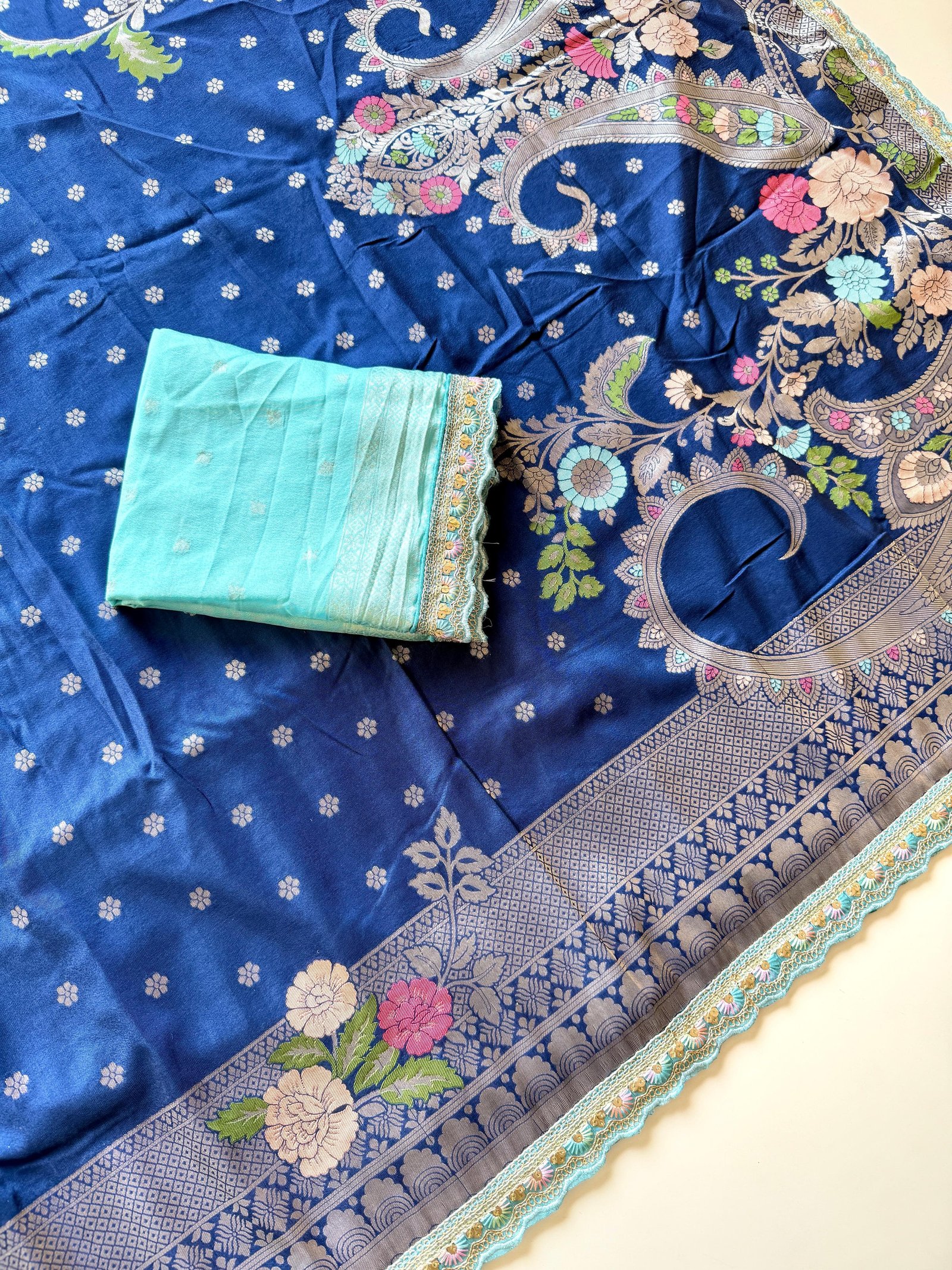 Pure Khadi Crepe Georgette Minakari Weavin Saree image 14