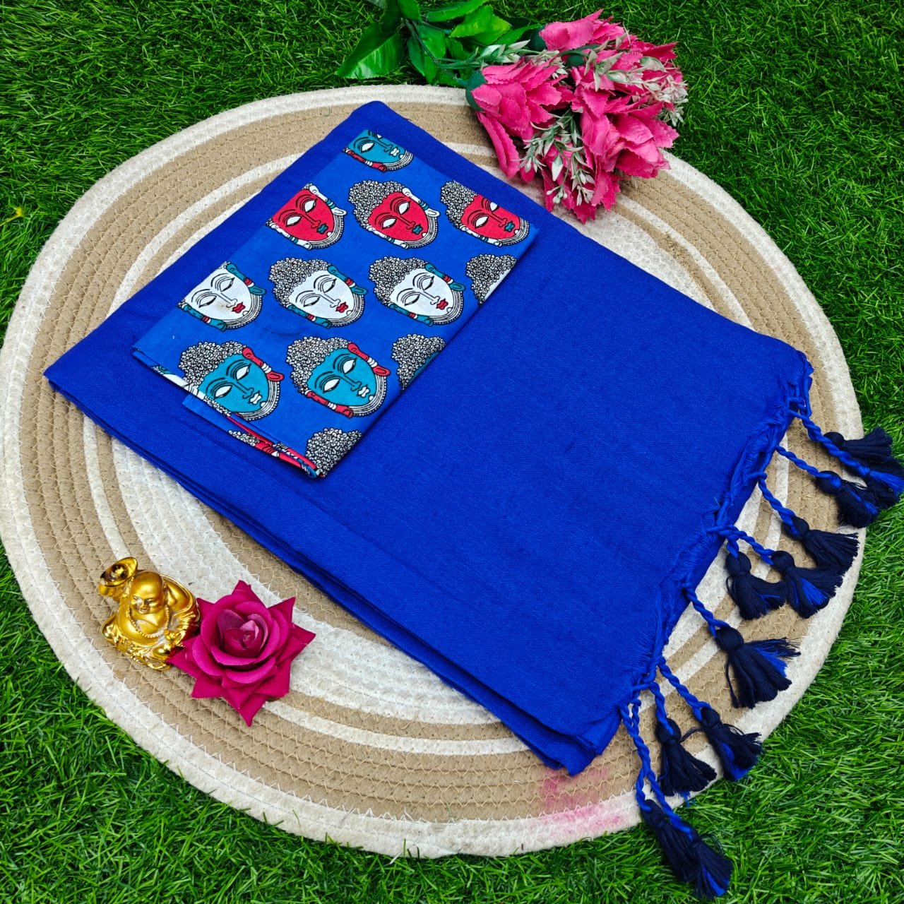 Khadi cotton Saree with Kalamkari Blouse image 17