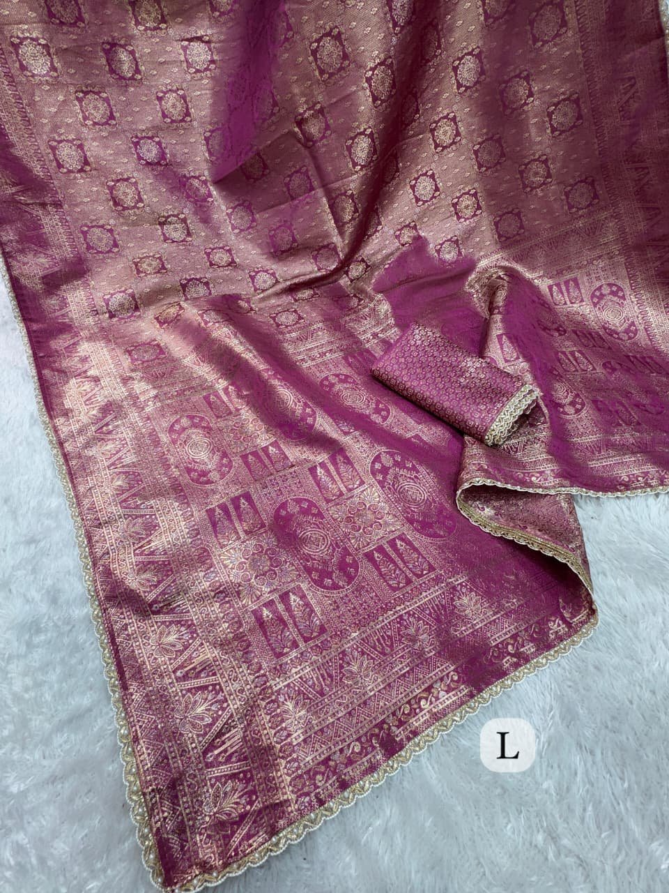 Satin Jaquard Silk Sarees With Pearl Border image 4