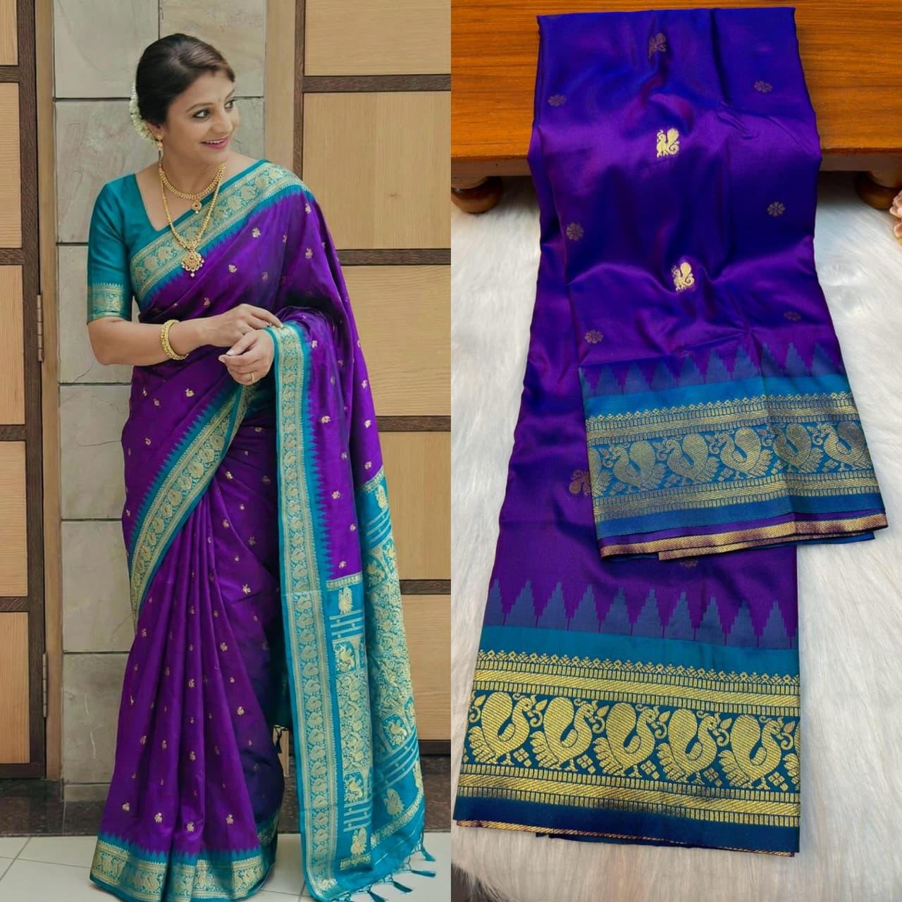 Traditional Peacock Gadwal Paithani image 20