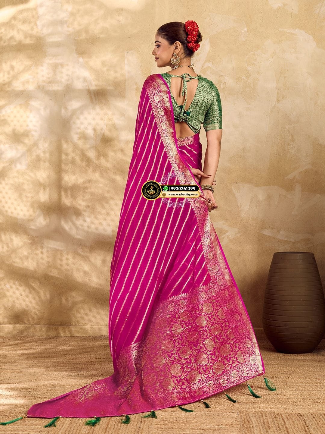 Banarasi Handloom Leheriya Zari Weaving Saree image 16