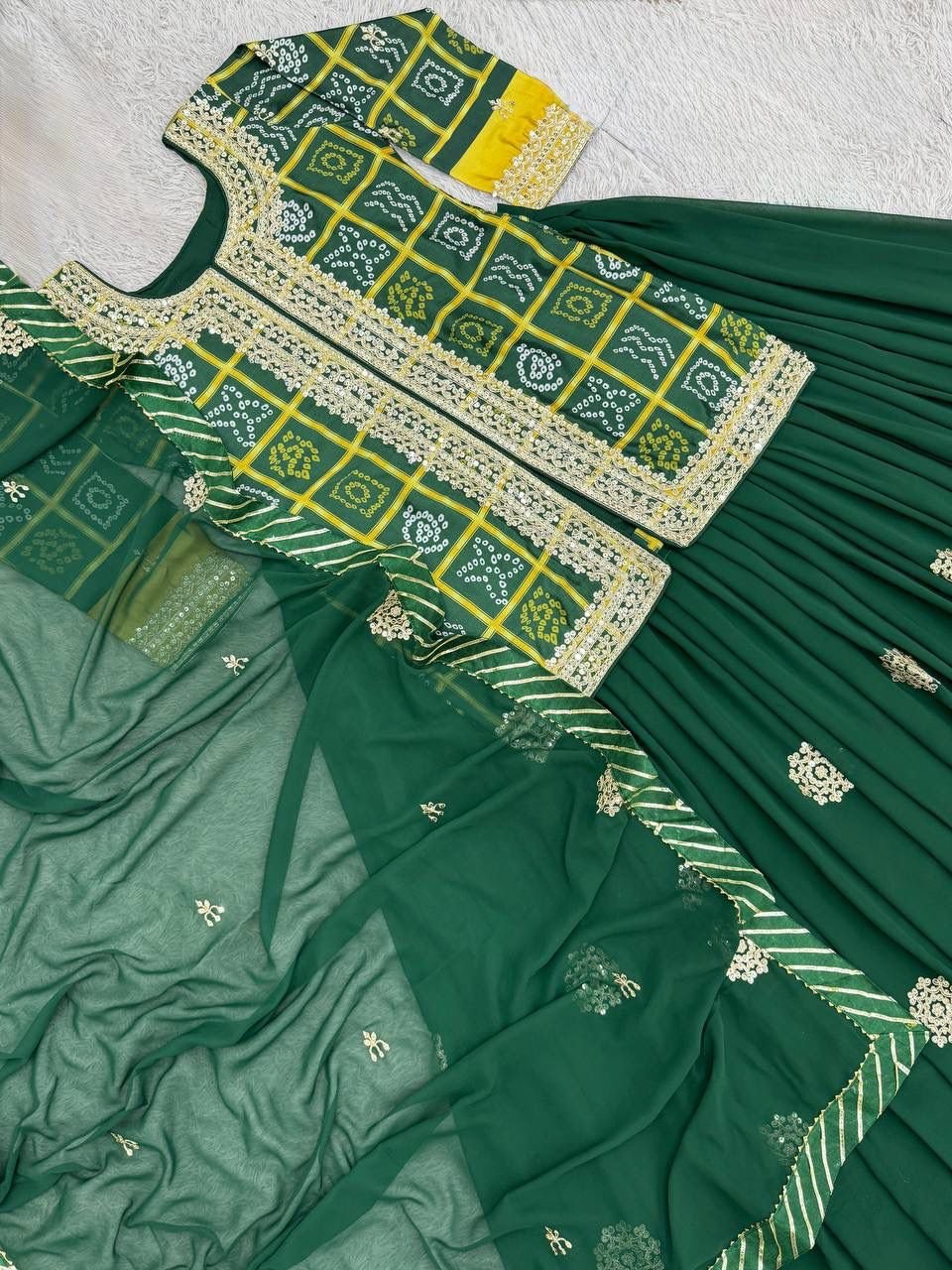Heavy Chinon Embroidery Coding Sequence Work Top With Lehengas image 3
