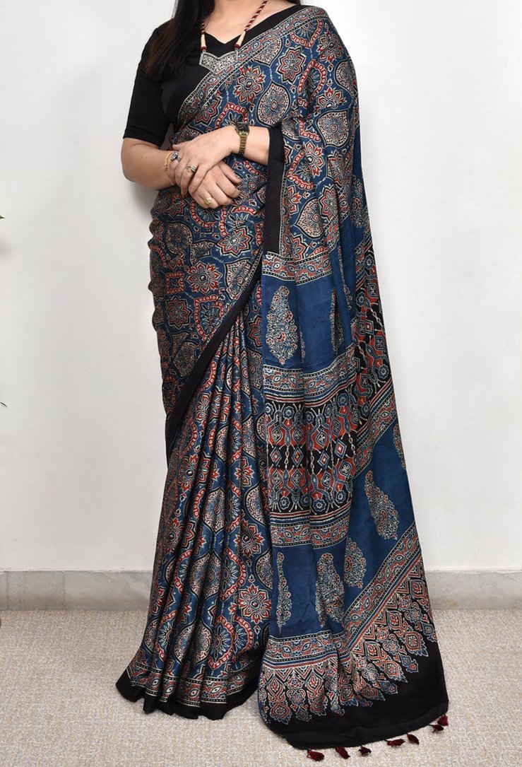 Gajji Silk Ajrakh saree image 2