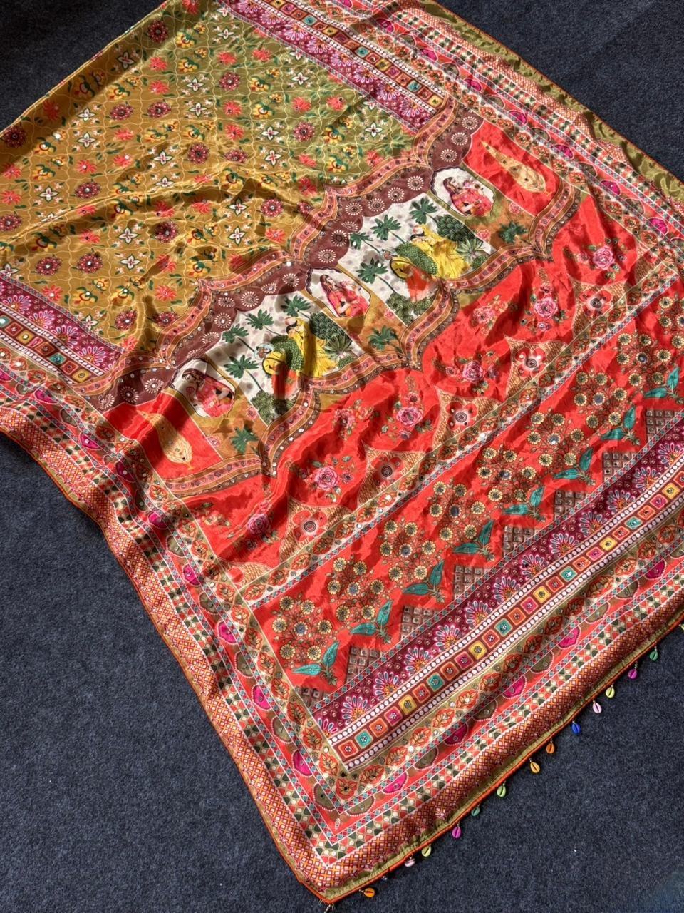 2 Roman Silk With Digital Print And All Saree Real Mirror Work image 5