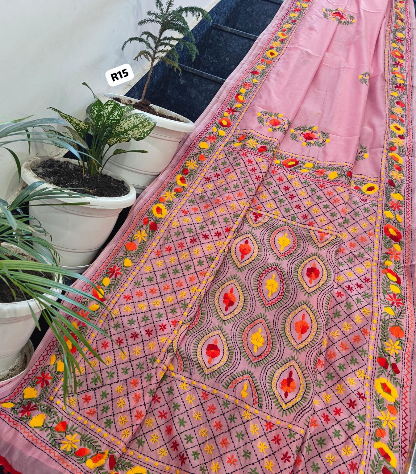 4 Linen Chanderi Saree Fulkari work image 3