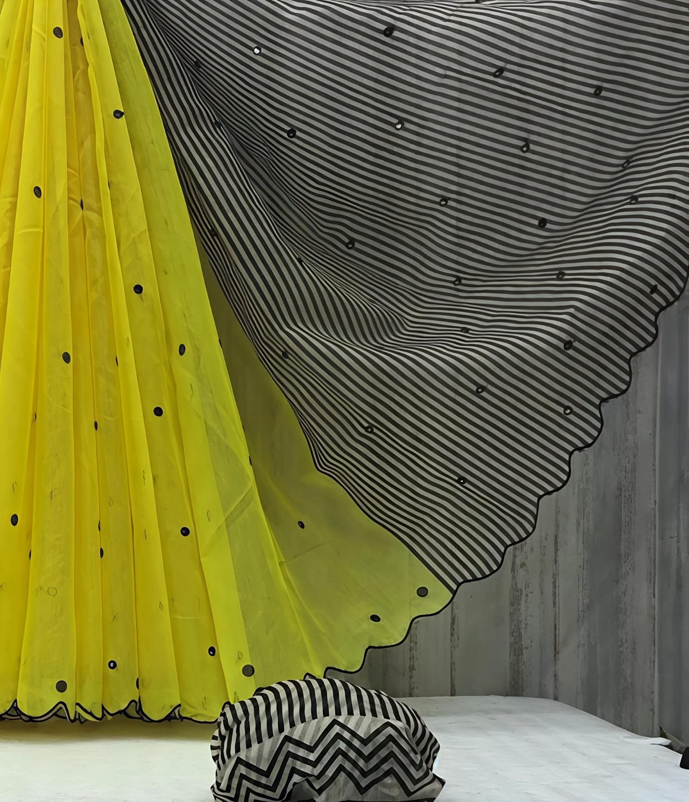 Linen Saree with Striped Pallu and Mirror Work Sarees image 22