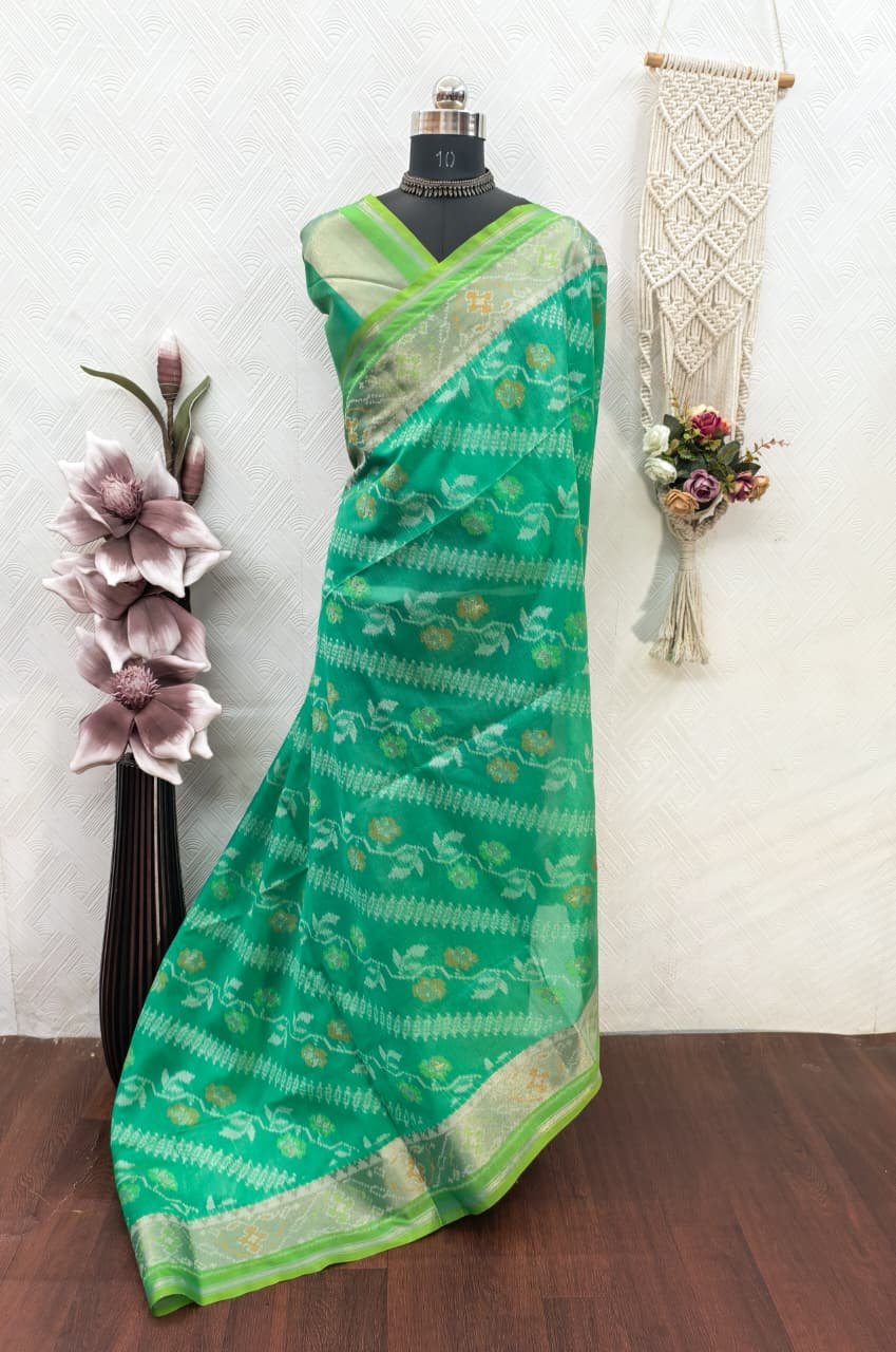 Soft Desi Raw Silk saree with pochampali ikkat concept image 9