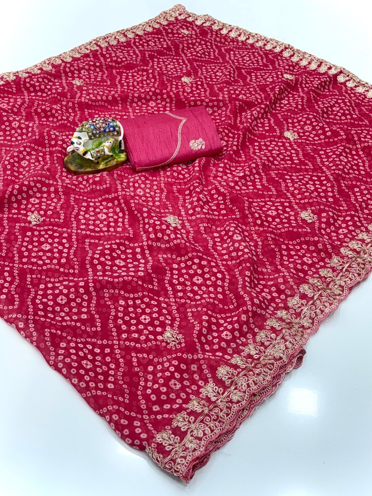 Georgette Bandhani Saree with Pitta Work image 7