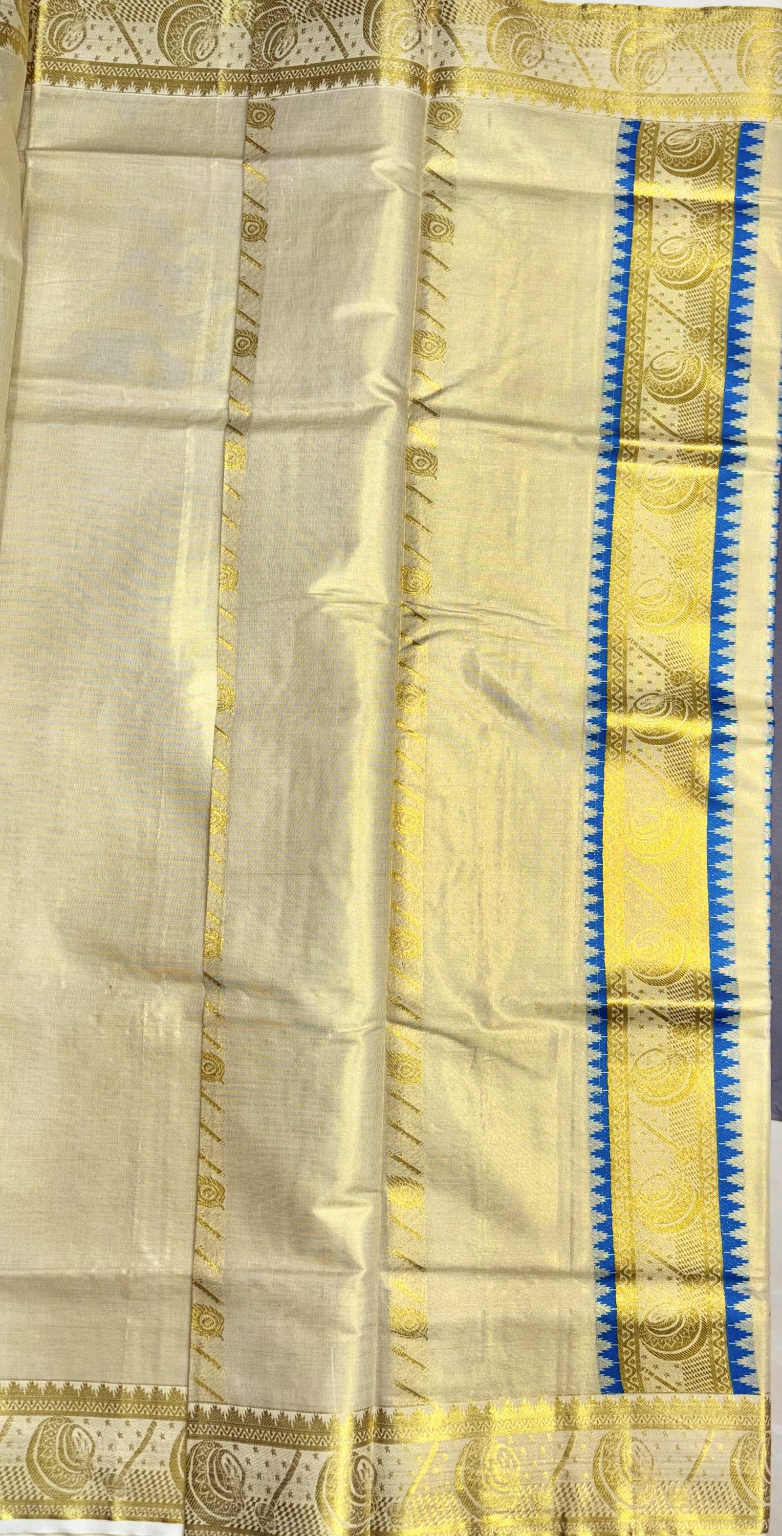 Kerala Kasavu Tissue Saree BLUE TISSUE image 5