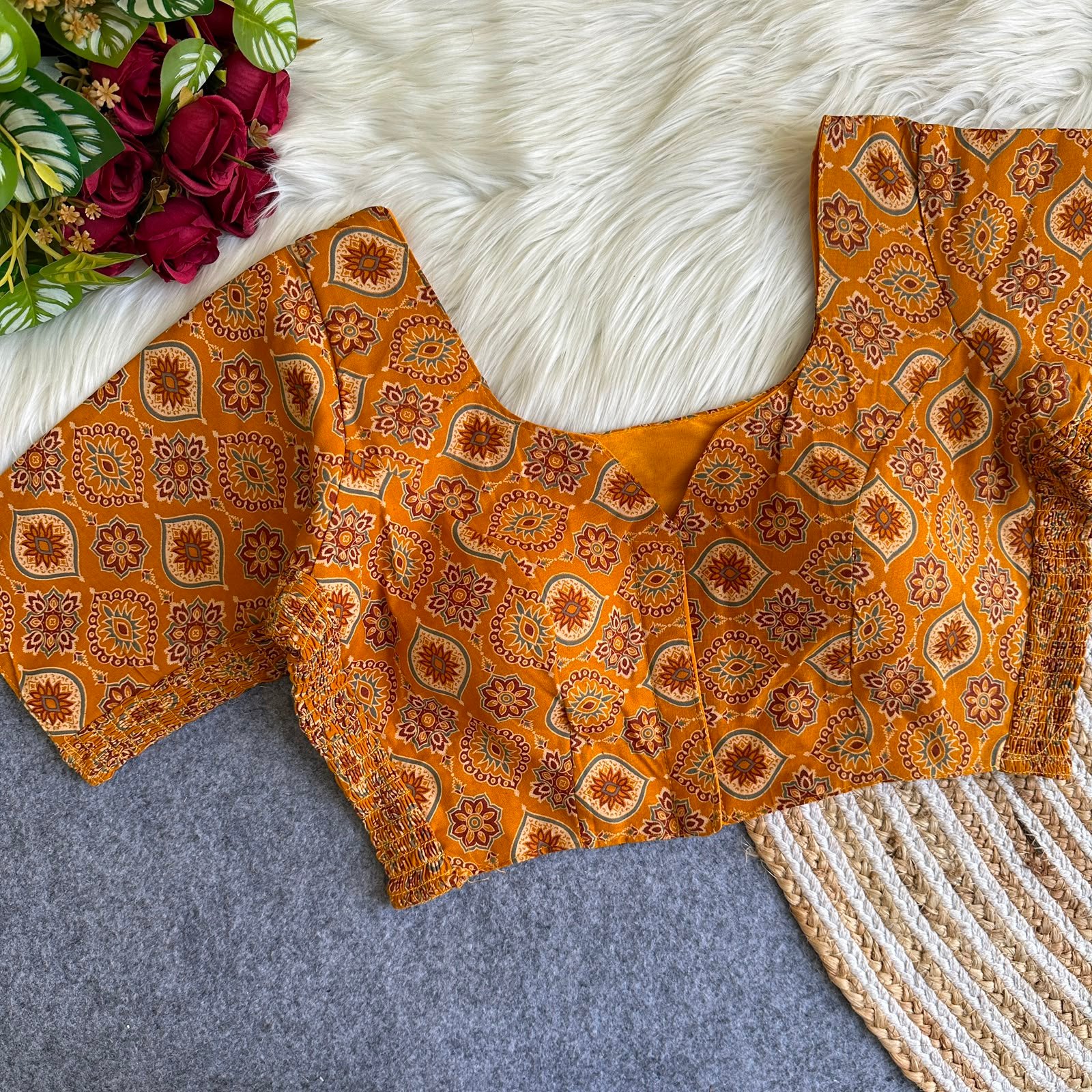 Ajrakh Print Elastic Blouse