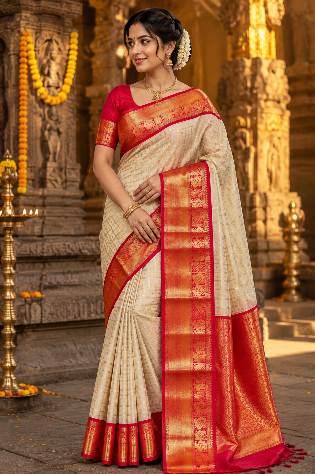 Checks and Tilak Korvai Kanchi Semi Silk Sarees