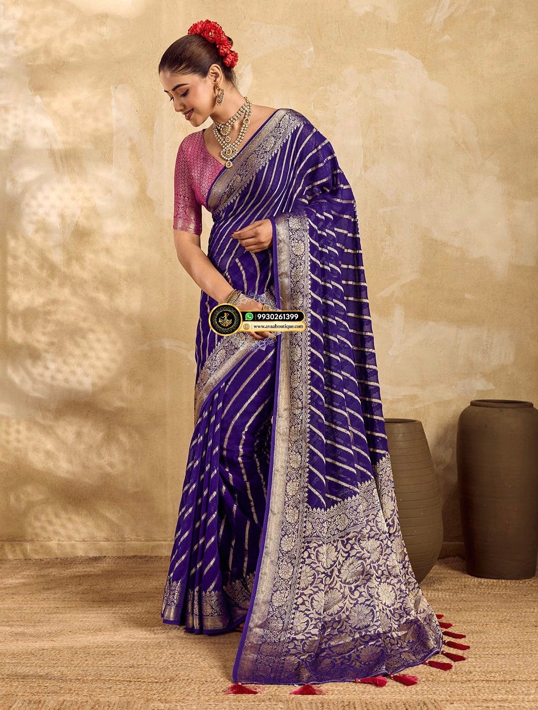 Banarasi Handloom Leheriya Zari Weaving Saree image 18