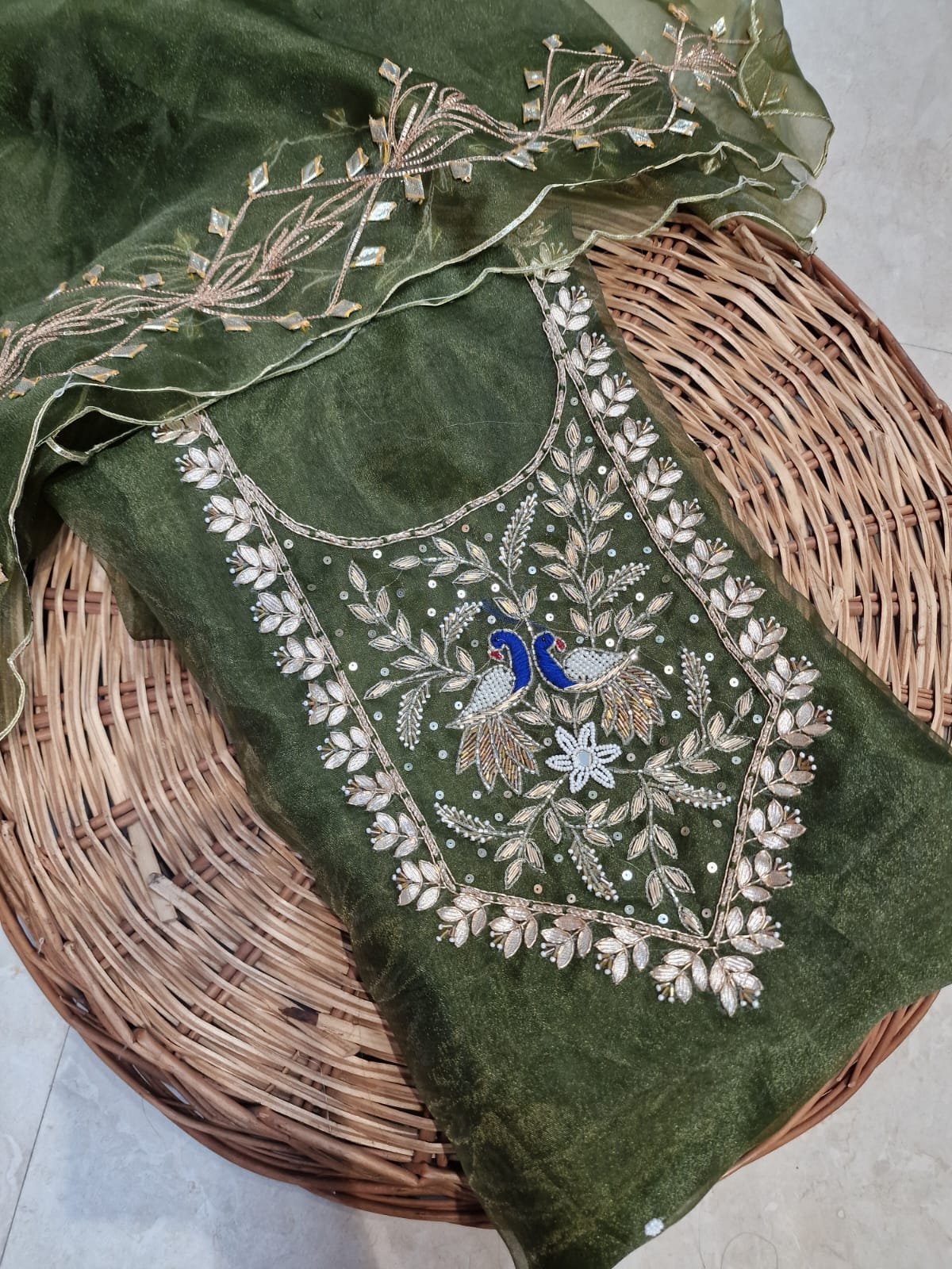 Organza Dress Material with Peacock Motifs image 3