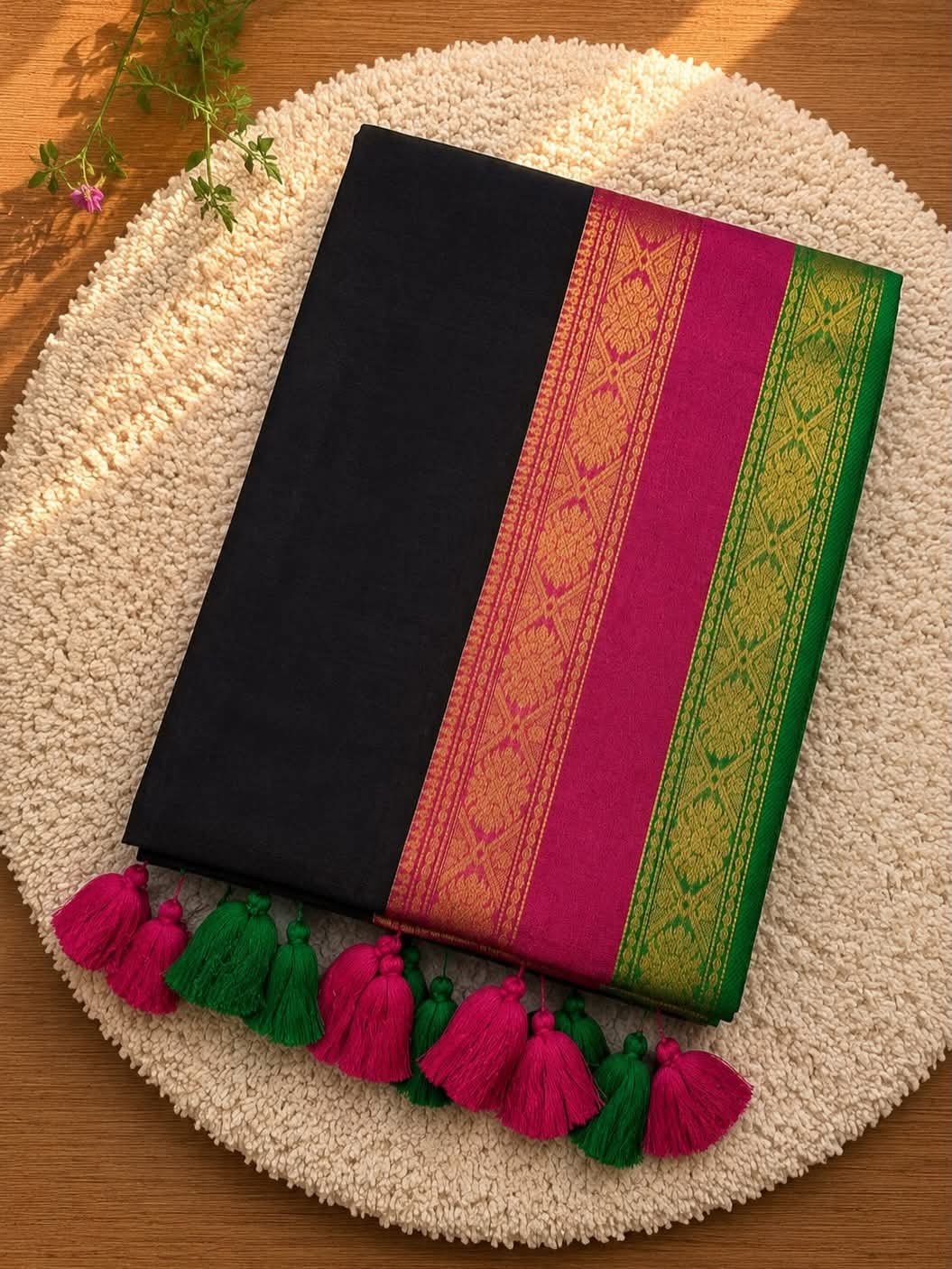 Black Mul Cotton Saree image 2