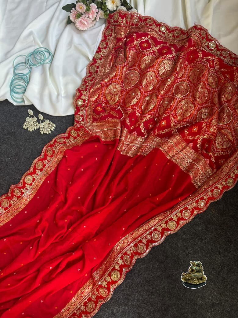 Khatli Cutdana and Moti handwork Saree