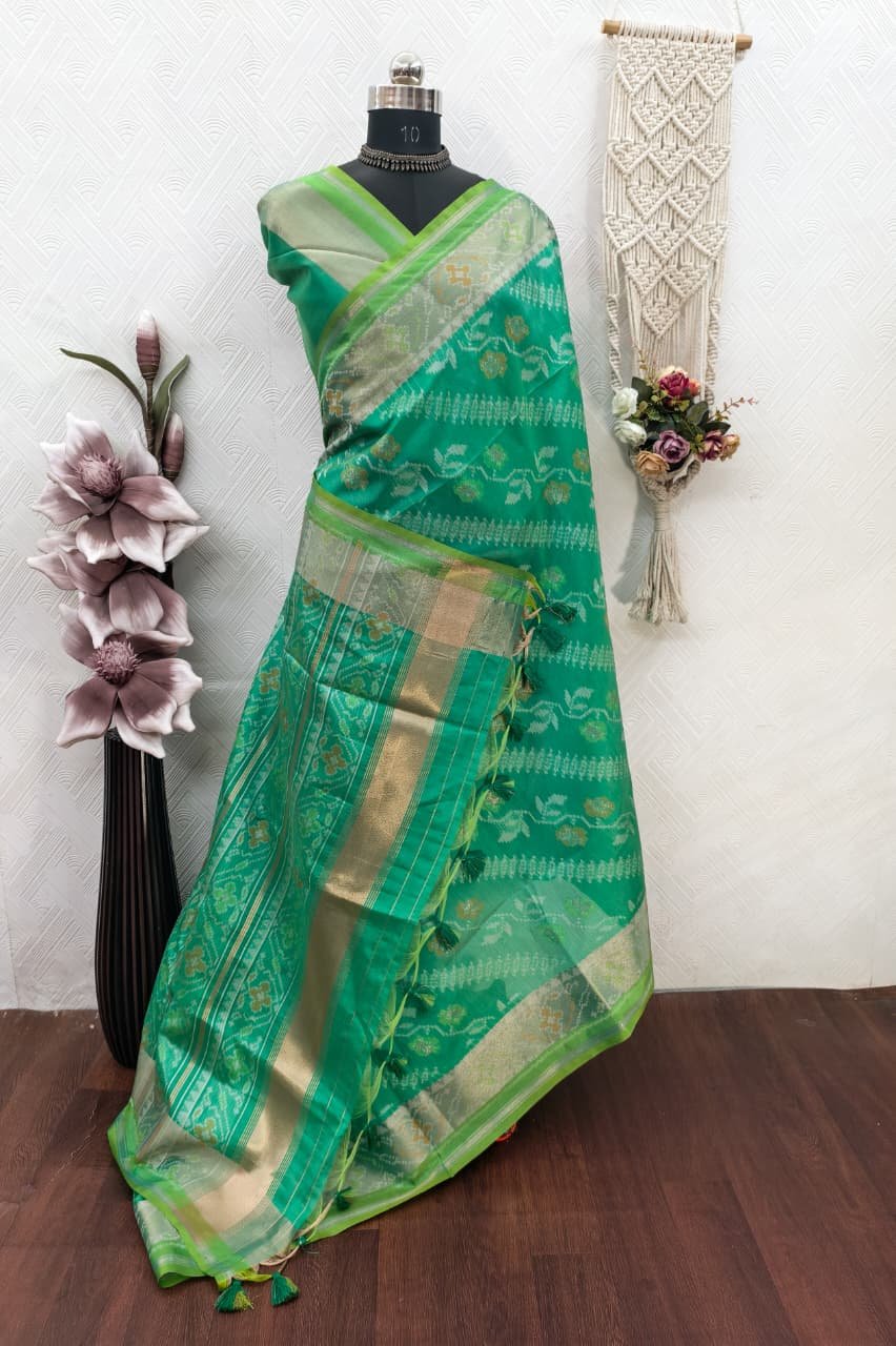 Soft Desi Raw Silk saree with pochampali ikkat concept image 8