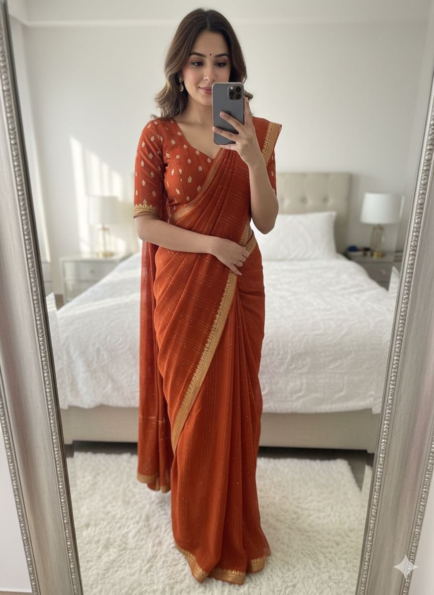 Pure viscose georgette saree with sequence