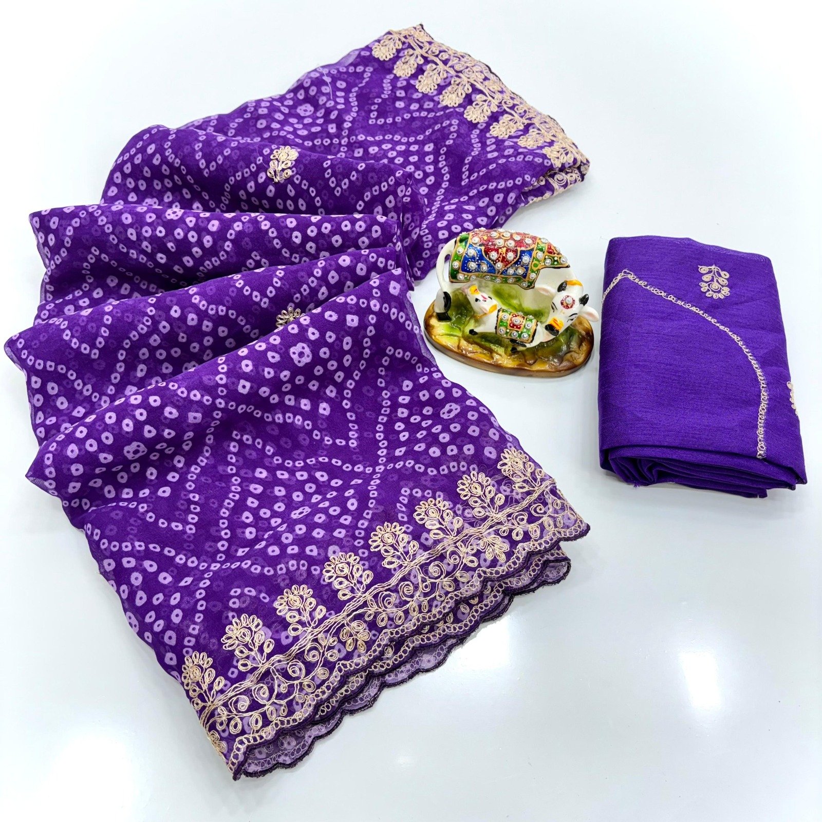 Georgette Bandhani Saree with Pitta Work image 11