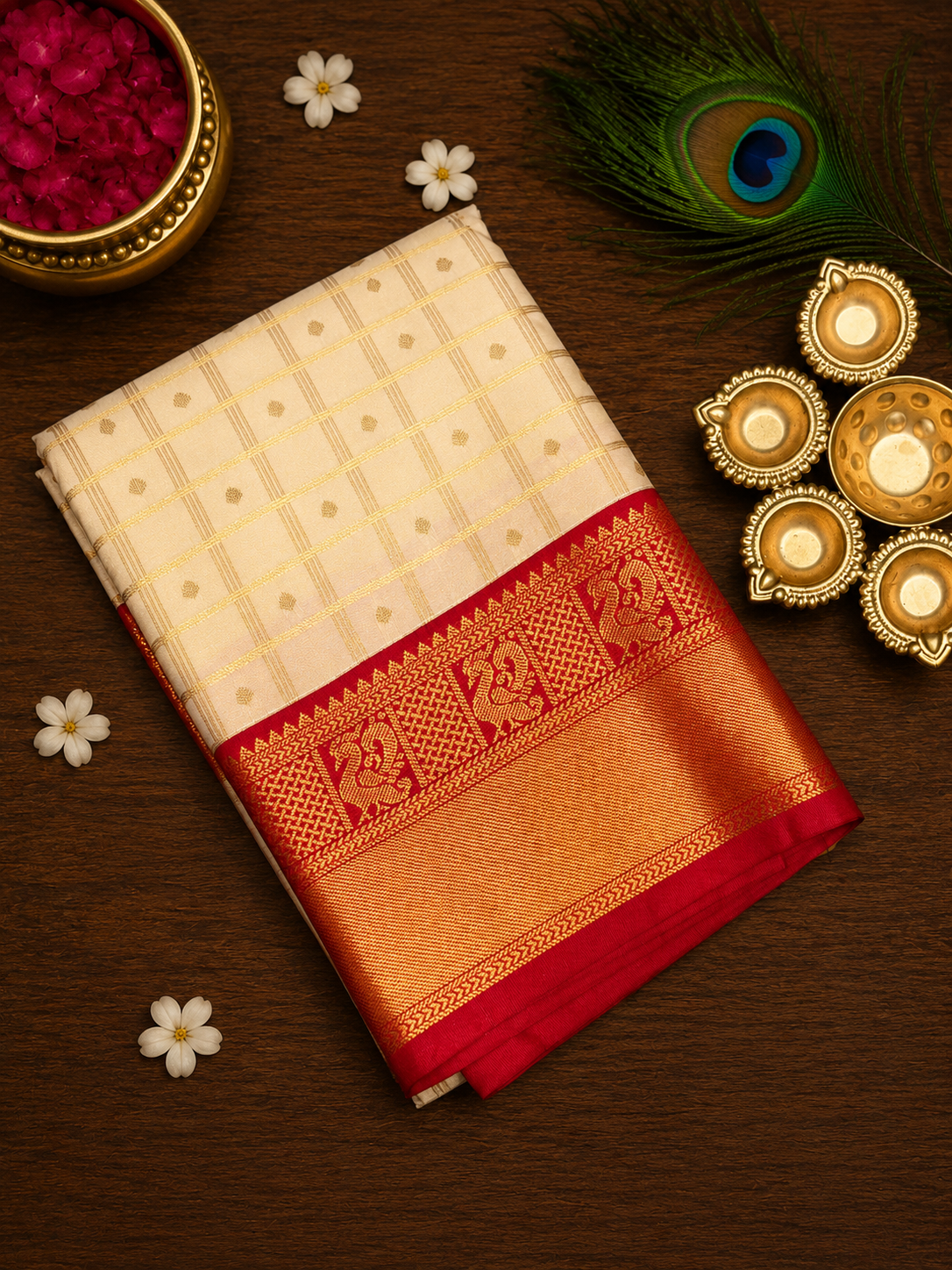 Checks and Tilak Korvai Kanchi Semi Silk Sarees image 7