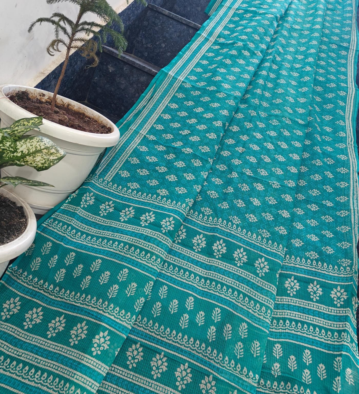 14 Pure Kota Doria Saree Indigo Print image 20