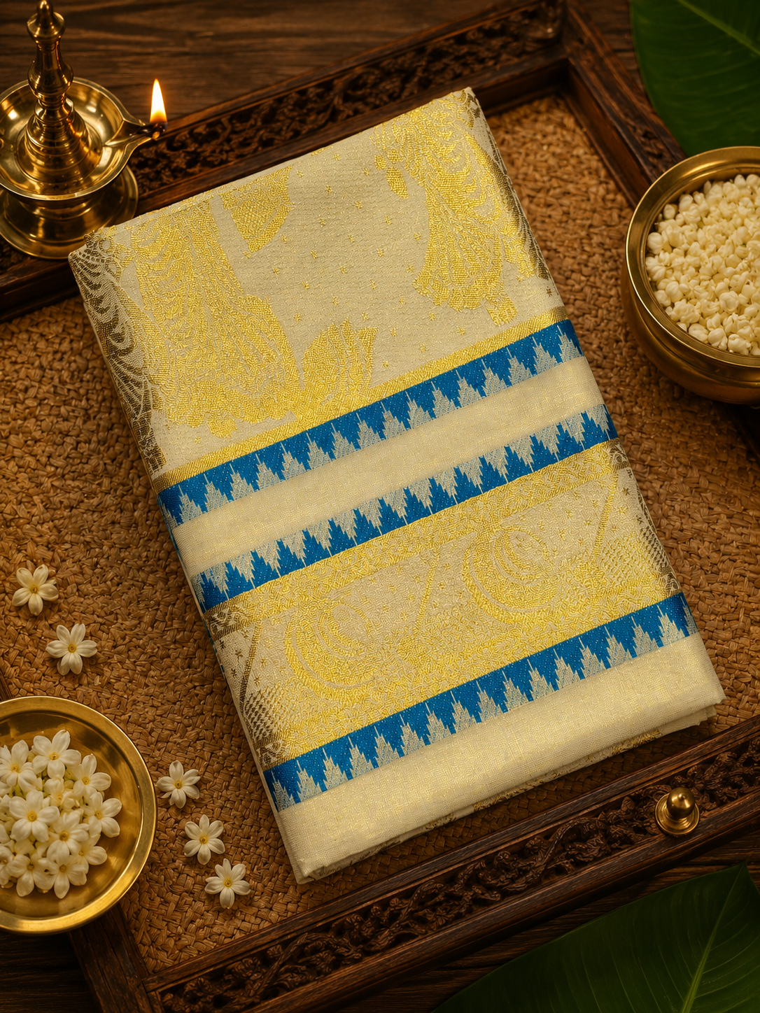 Kerala Kasavu Tissue Saree BLUE TISSUE