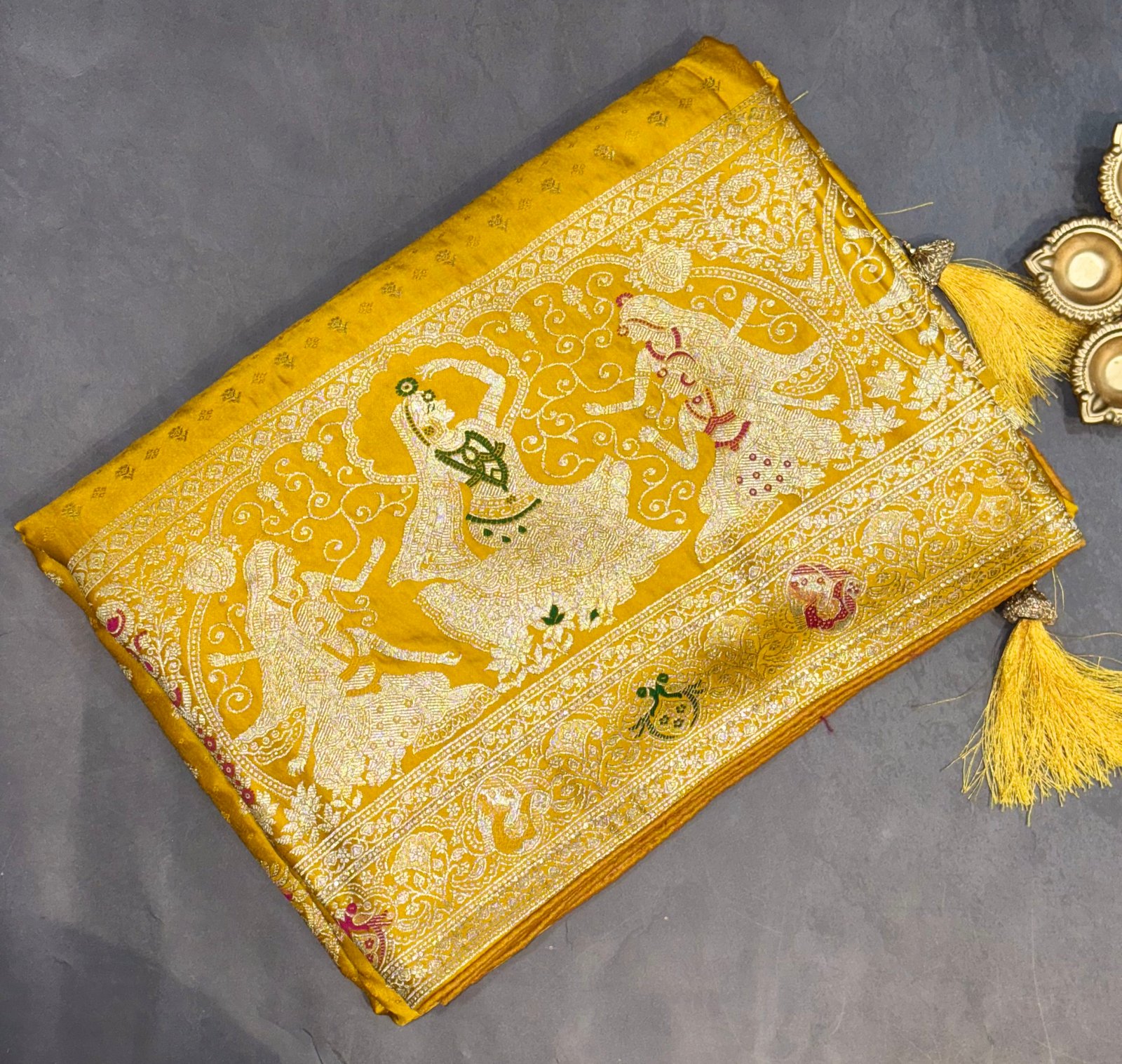 Bridal Yellow Jarkan Work Sarees image 4