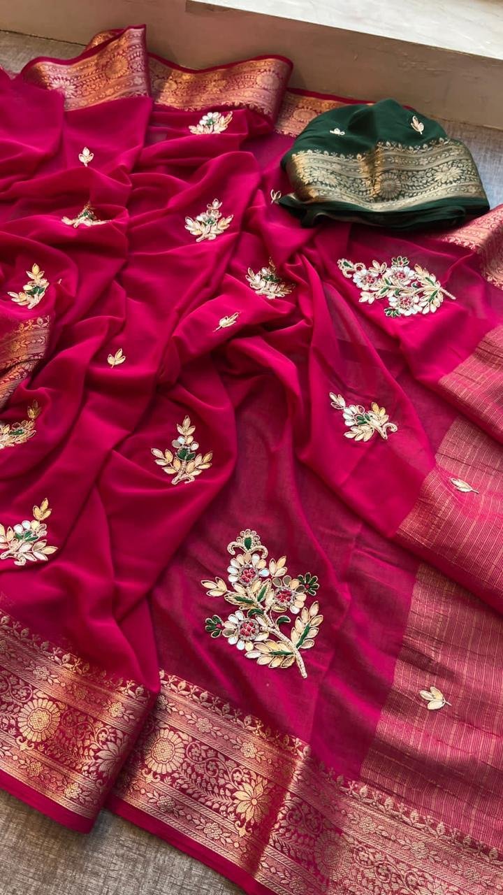 Pure Georgette Nano Zari Hand Work Saree image 8