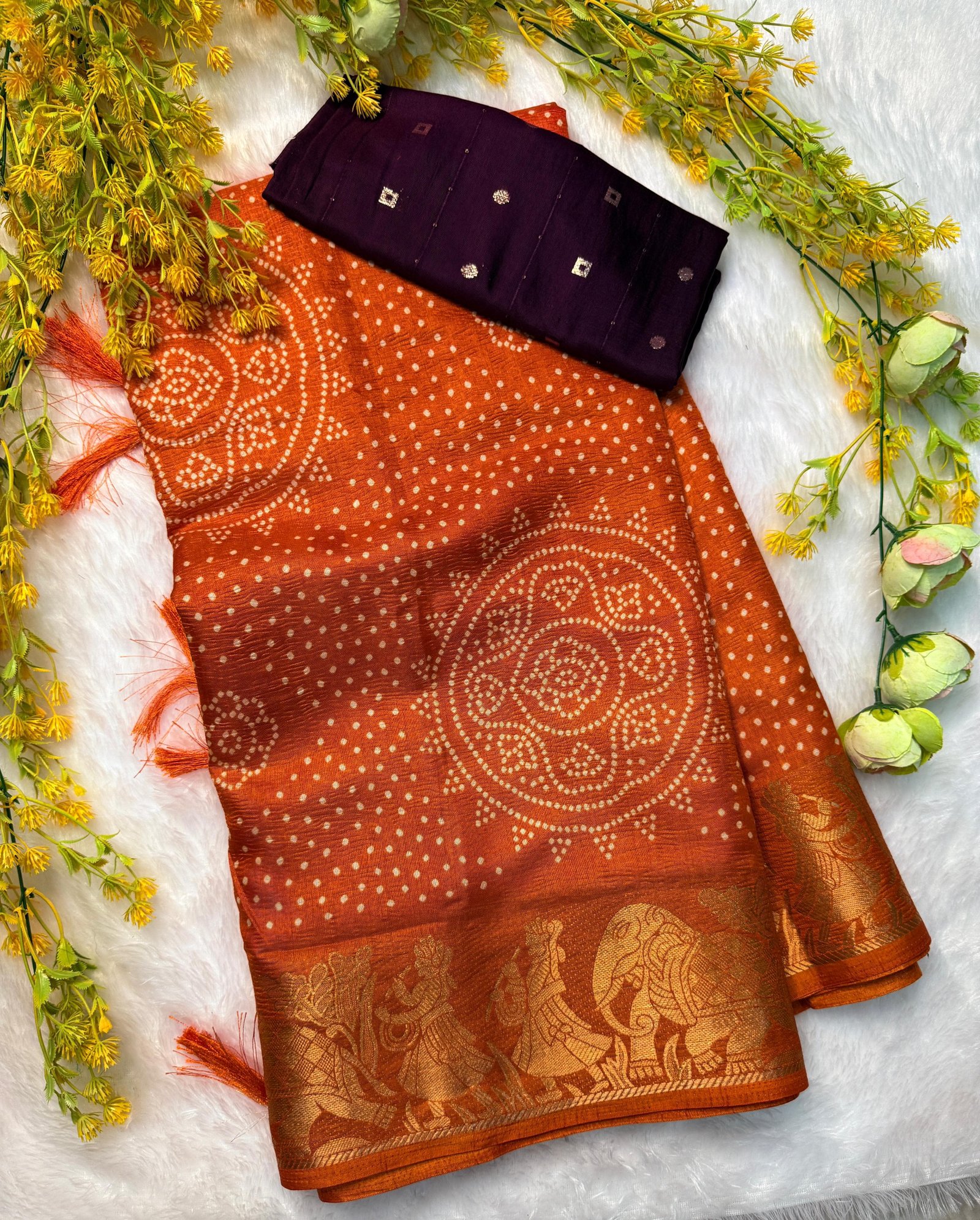 Crush Dola Silk Bandhej Saree image 2