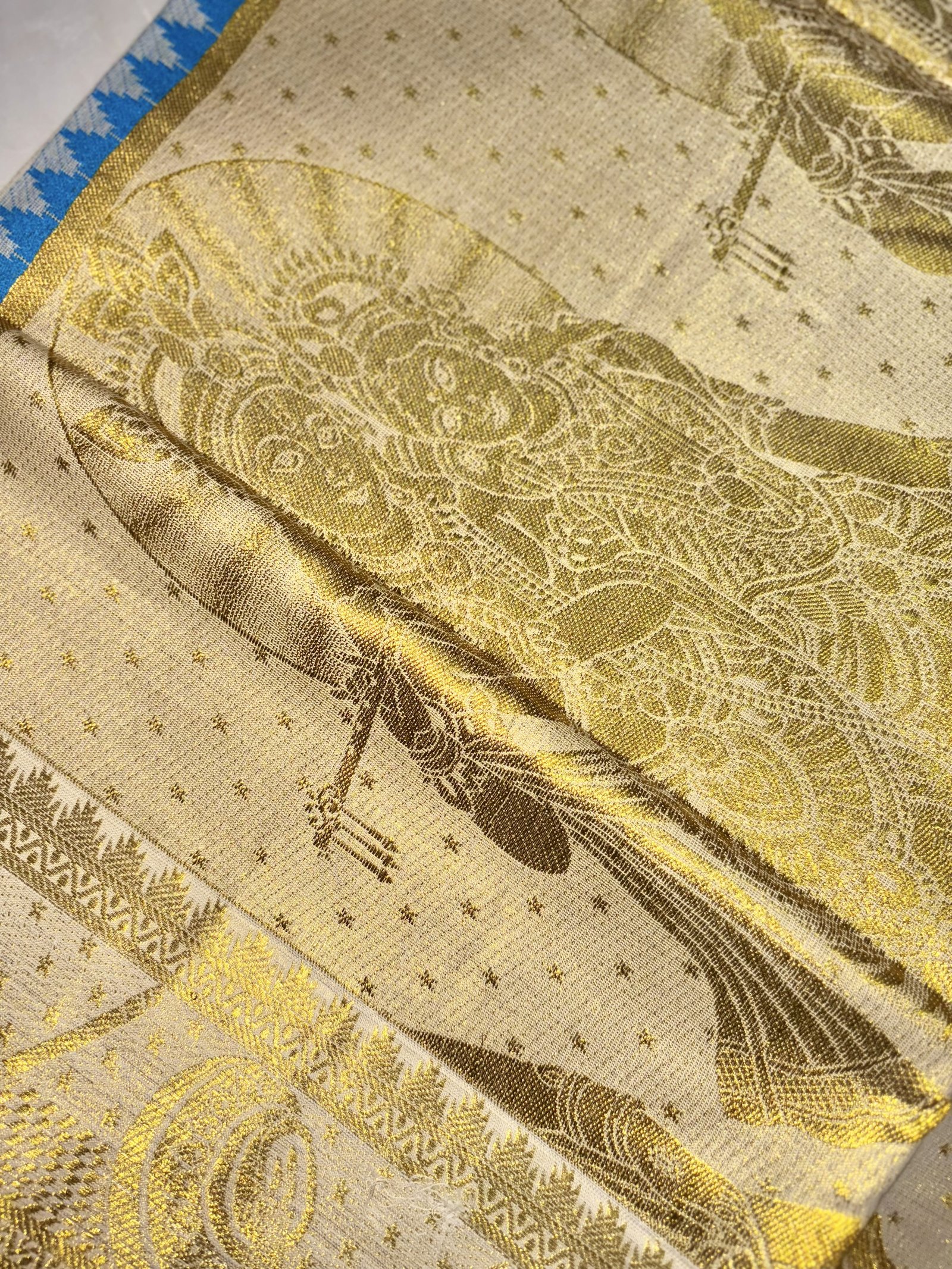 Kerala Kasavu Tissue Saree BLUE TISSUE image 4