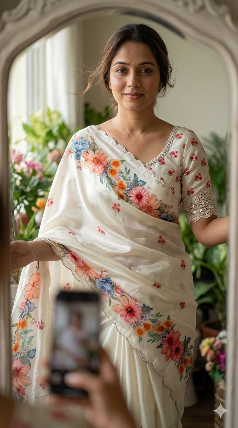 Pure Soft chinon silk saree image 3