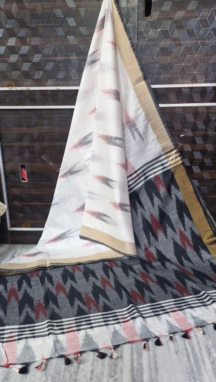 Pure linen Ikkat Sarees image 7